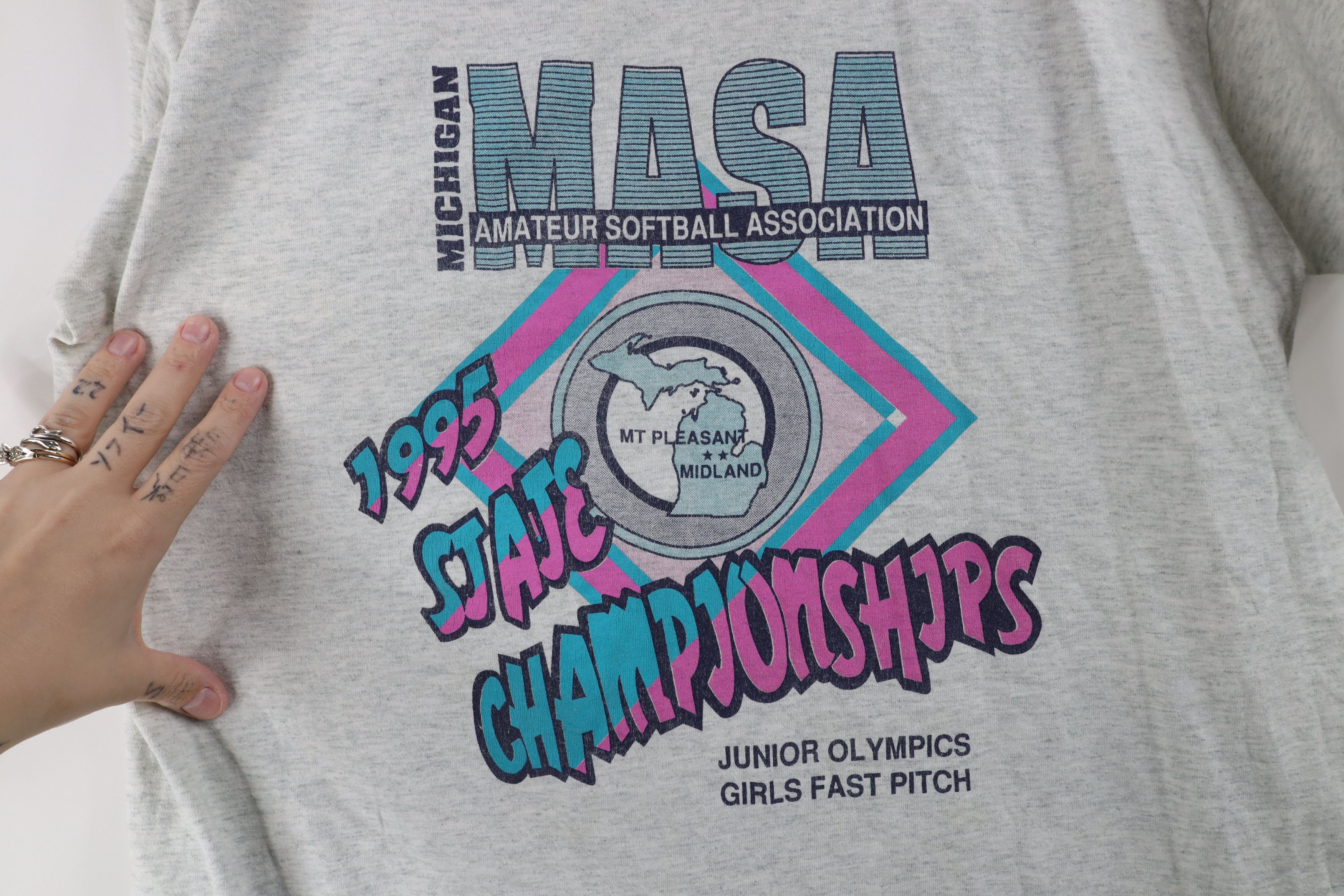 Vintage Vintage 90s MASA Michigan Amateur Softball T-Shirt USA Size L / US 10 / IT 46 - 4 Thumbnail