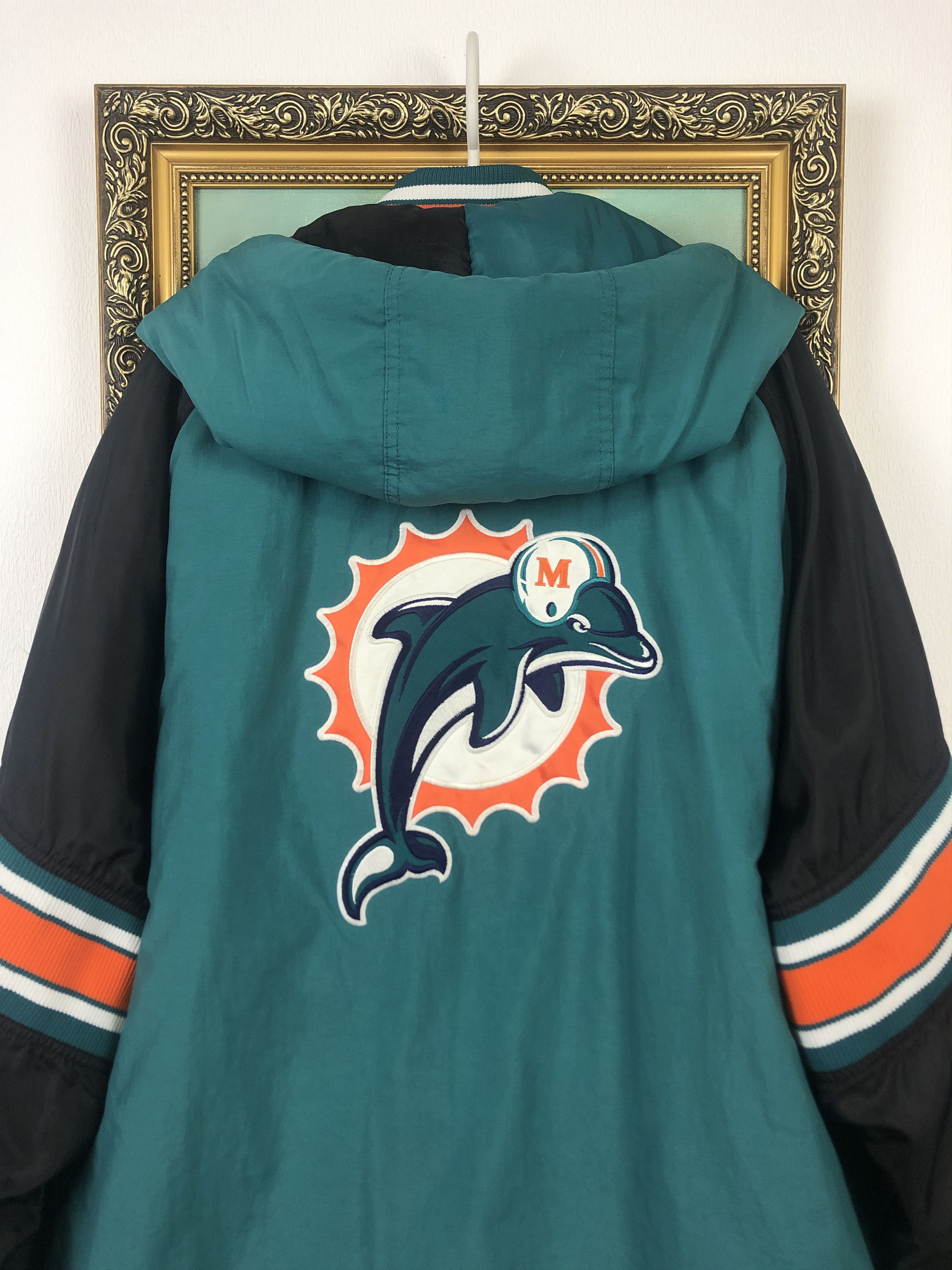 Starter × Vintage Vintage 90s Starter Miami Dolphins Hooded Jacket Bomber Rare Size US XXL / EU 58 / 5 - 20 Thumbnail