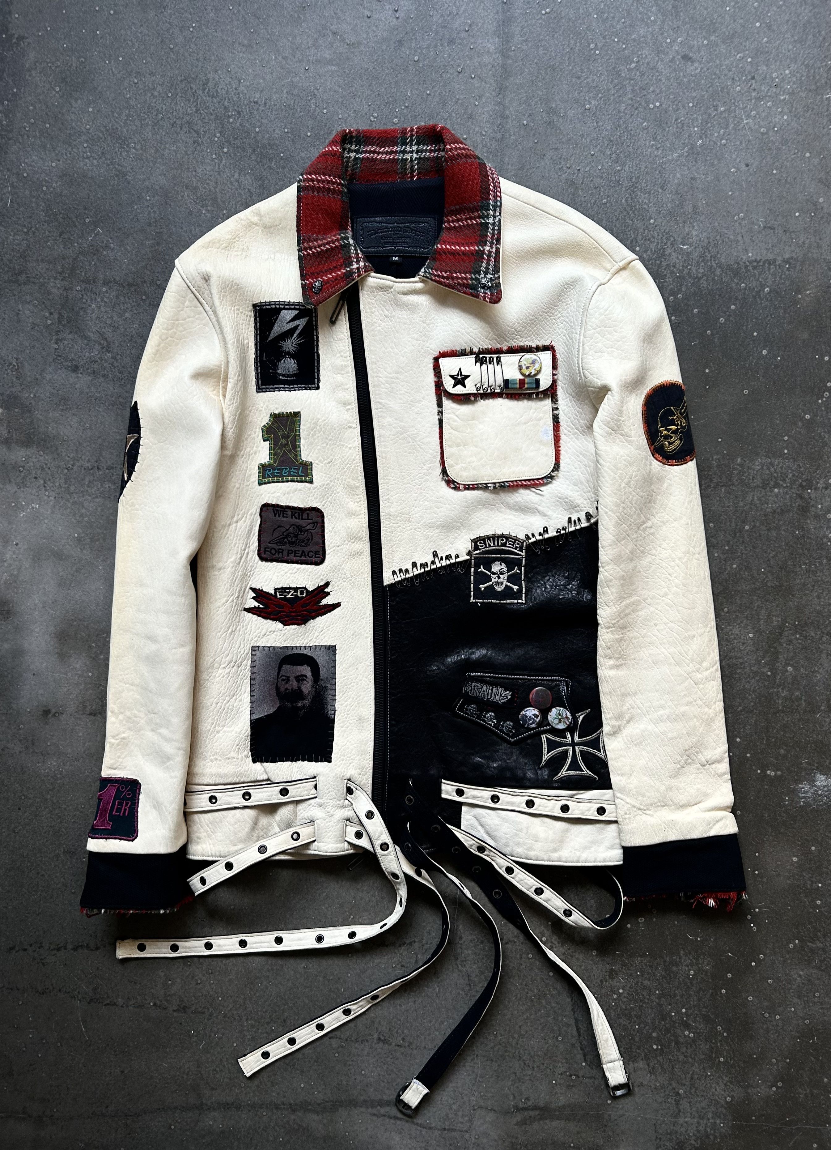Diamond Leather Collection diamond dogs patchwork jacket with plaid collar Size US M / EU 48-50 / 2 - 1 Thumbnail