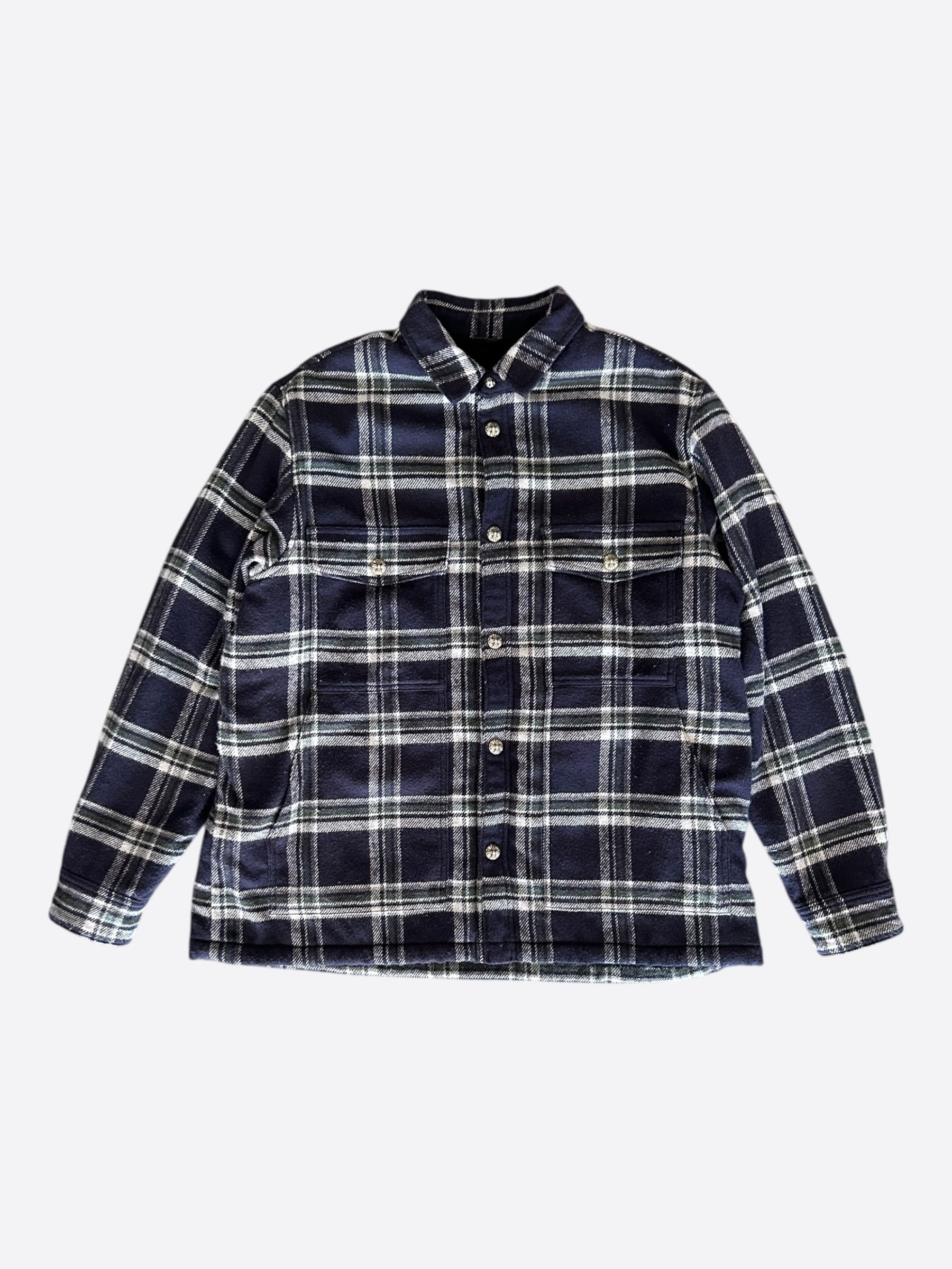 Chrome Hearts Chrome Hearts Navy & Green Plaid Sherpa Jacket Size US XL / EU 56 / 4 - 1 Thumbnail