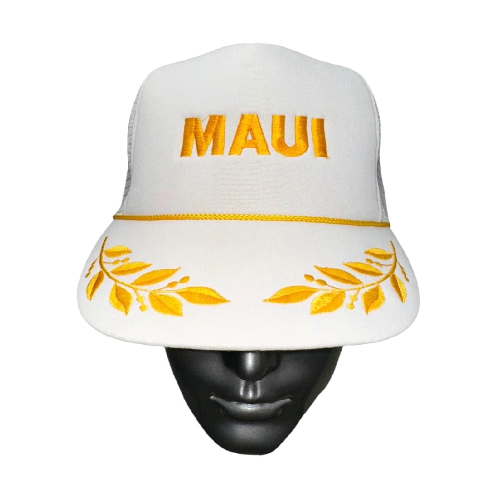 Vintage VINTAGE Maui White Gold Hawaii Surf Scrambled Egg Brim Snapback Hat Men One Size White Snapback Hat Size ONE SIZE - 2 Thumbnail