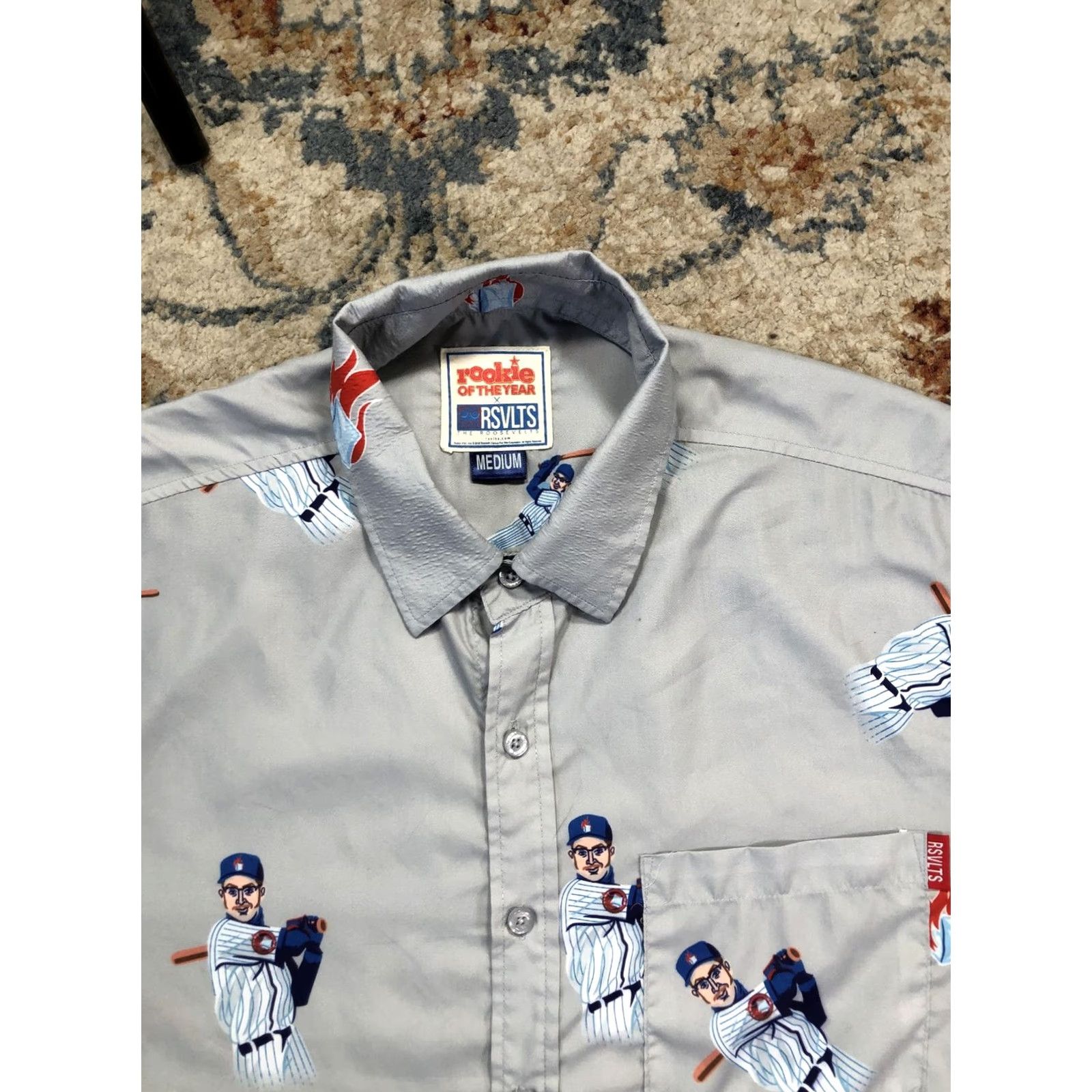 Vintage RSVLTS Rookie Of The Year Shirt Mens M Gray Baseball Graphic Button Up Short Sleeve Collared Button-Up Vintage: No Size US M / EU 48-50 / 2 - 2 Thumbnail