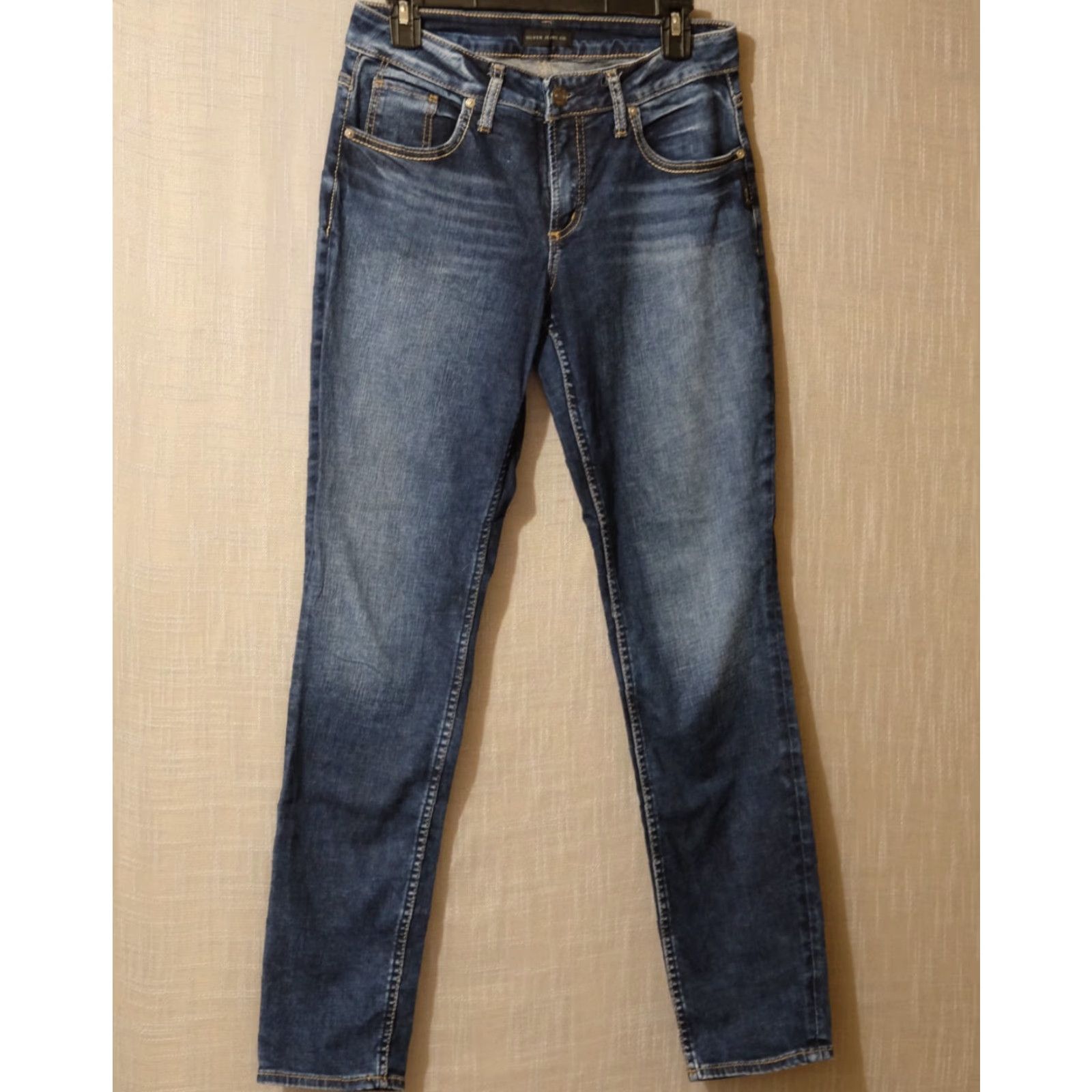 Silver Jeans Co. Silver Jeans Boyfriend Jeans Stretch Women's Size 27 Regular 27x29 Blue Denim 5-Pocket Rise Mid Inseam 31in - Cotton Polyester Spandex Size 27" / US 4 / IT 40 - 2 Thumbnail