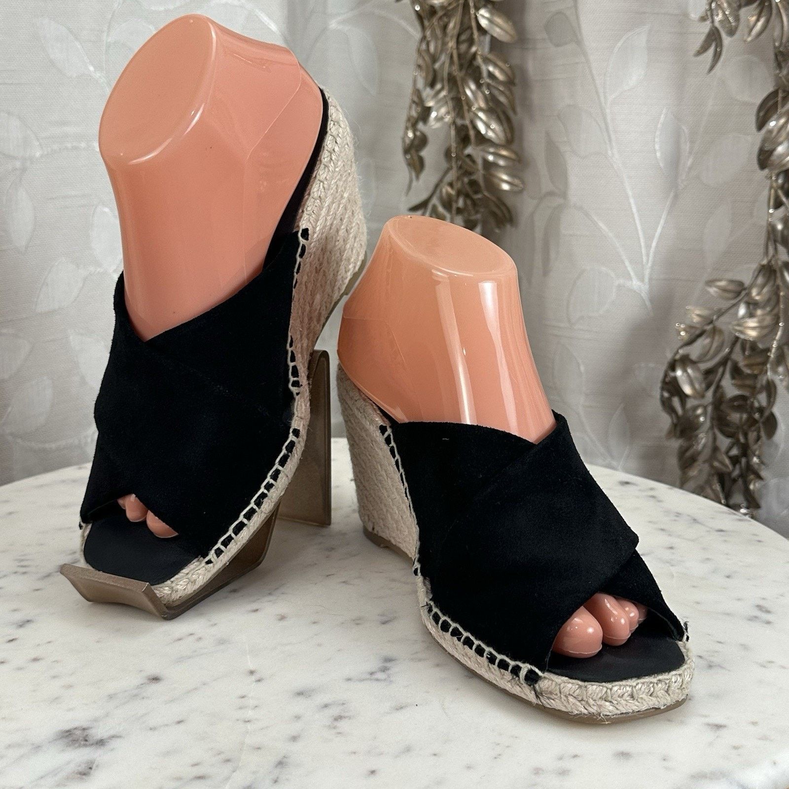 Banana Republic Banana Republic Sandals 8.5 M Wedge Espadrille Black Suede Size US 8.5 / IT 38.5 - 1 Thumbnail