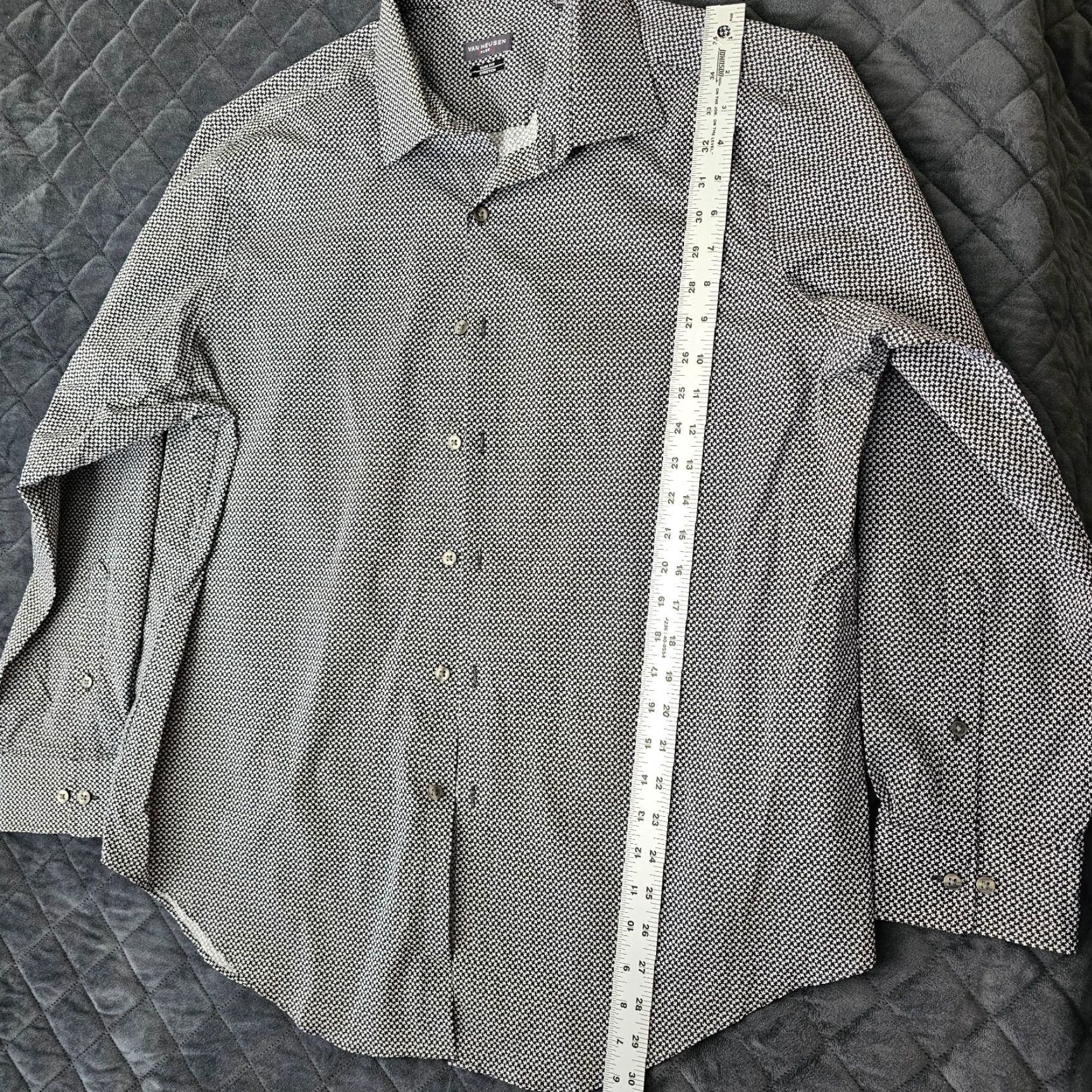 Van Heusen Van Heusen Flex Men’s Dress Shirt Black Geometric 17.5" Neck 17.5 Adult XL Long Sleeve Spread Collar Size 46R - 3 Thumbnail
