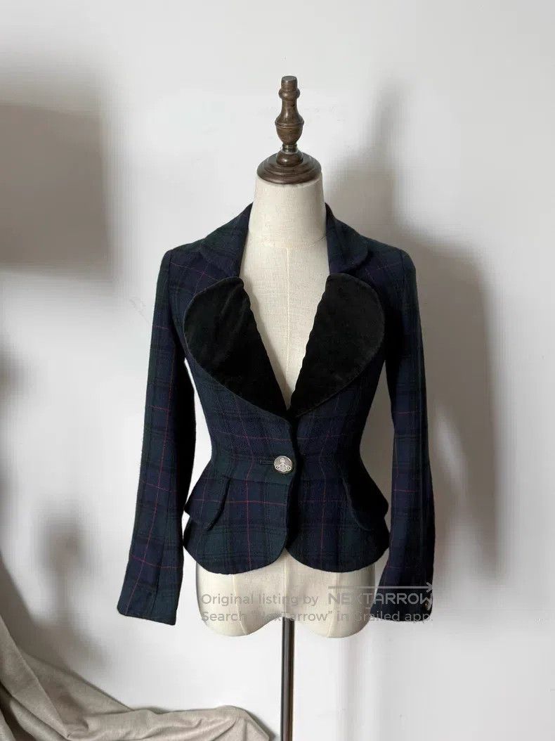 Vivienne Westwood Vivienne Westwood Early Dark Blue-Green Plaid Velvet Heart Size S / US 4 / IT 40 - 1 Thumbnail