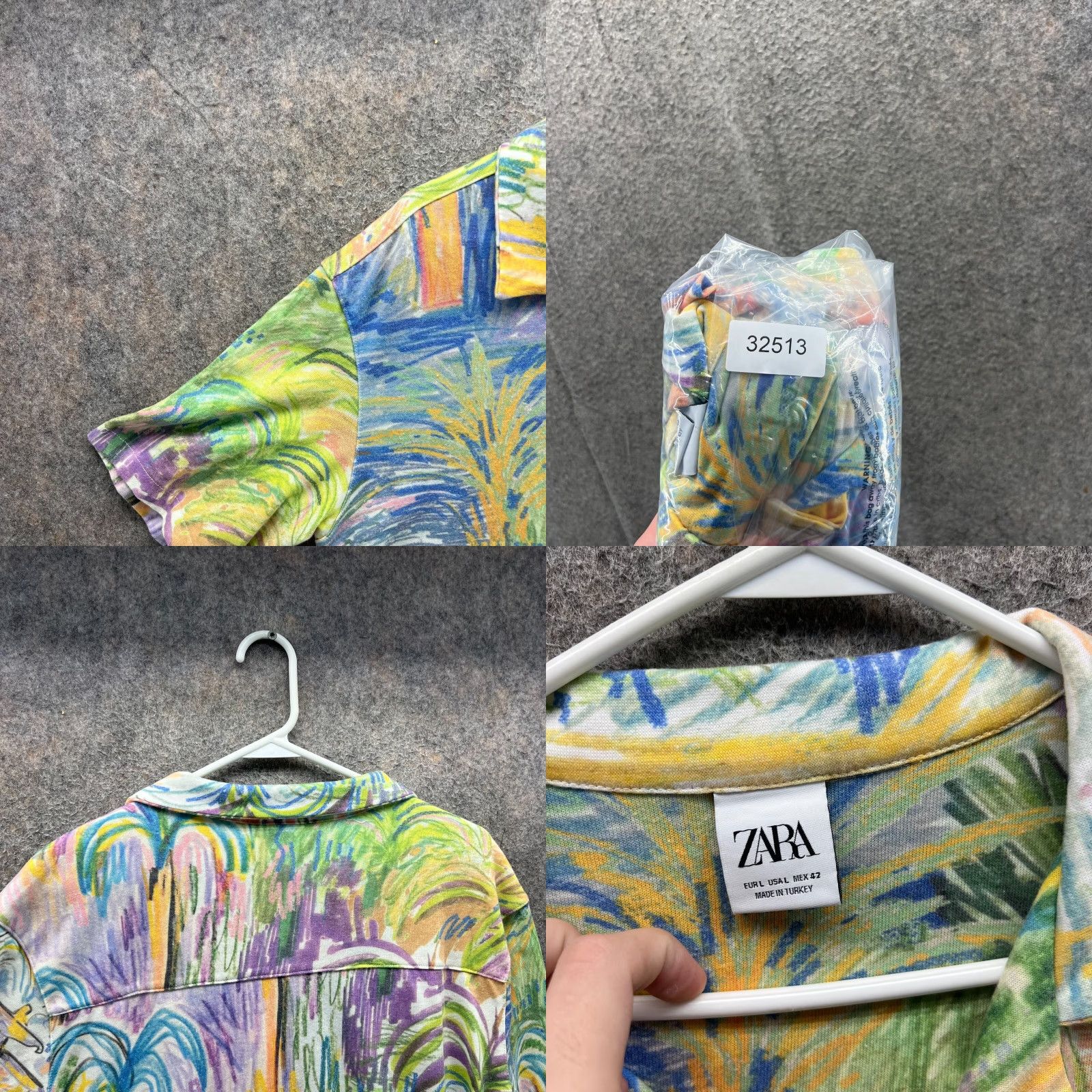 Zara Zara Shirt Mens Large Green Short Sleeve Button Down Palm Tree Tropical Art RARE Size US L / EU 52-54 / 3 - 8 Thumbnail