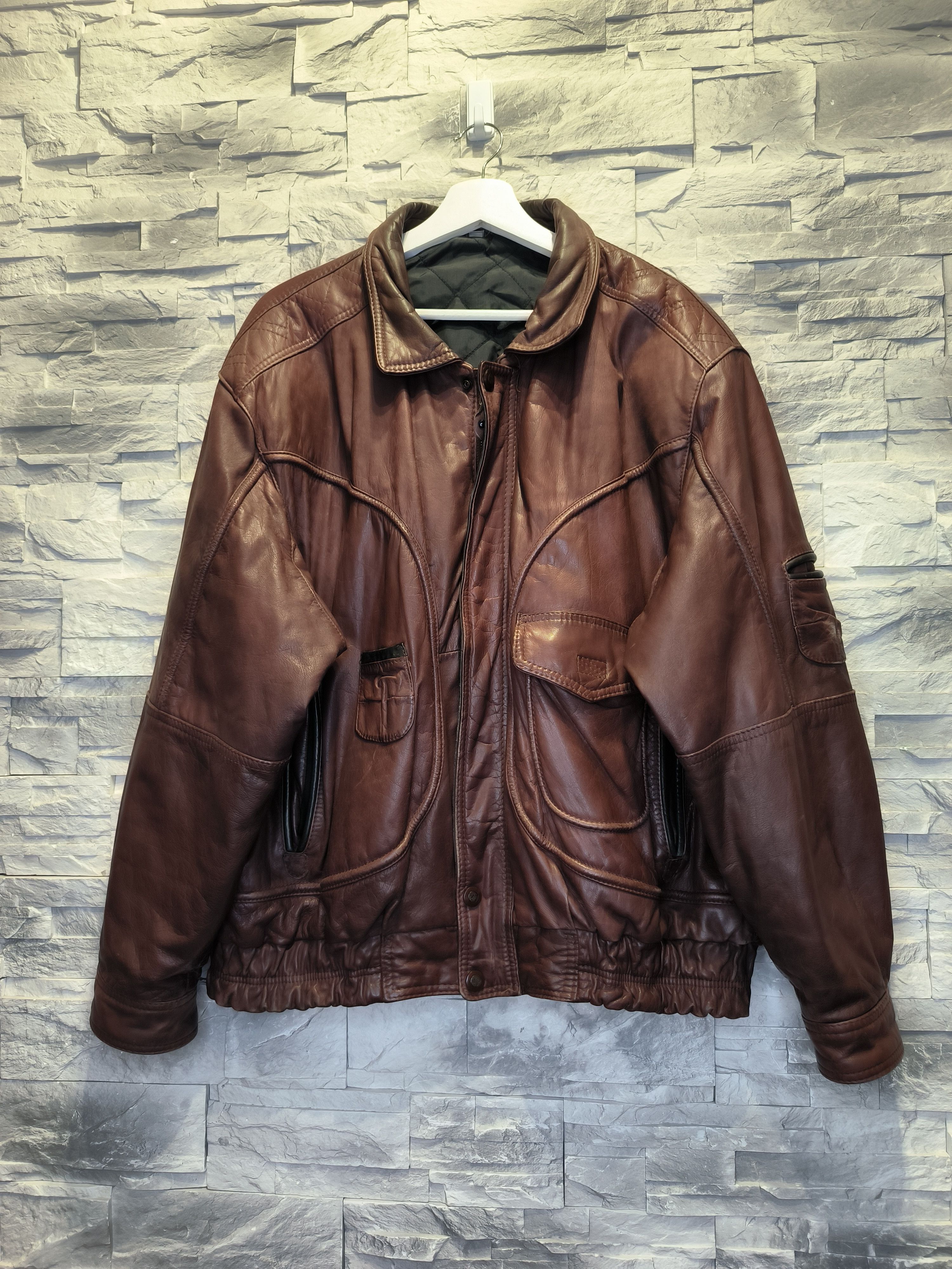 Other × Vintage Vintage Leather Brown Bomber Jacket Size US M / EU 48-50 / 2 - 1 Thumbnail