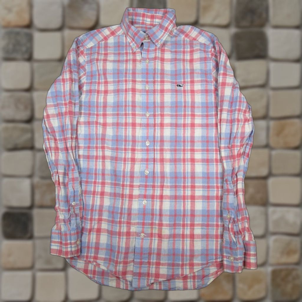 Vineyard Vines Vineyard Vines Shirt Mens S Pink White Linen Cotton Button Up Pattern Plaid Collared Long Sleeve Casual Size US S / EU 44-46 / 1 - 1 Thumbnail