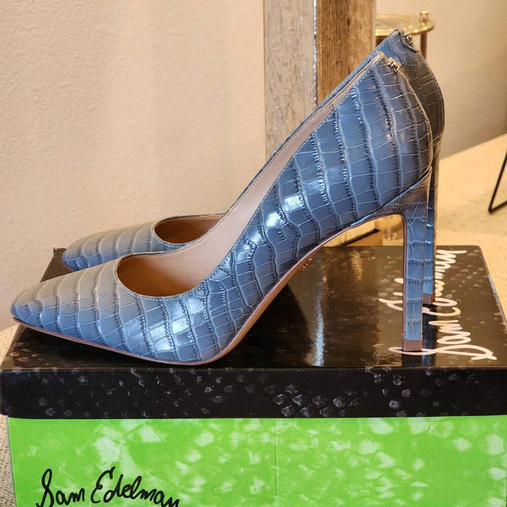Designer Sam Edelman Beth Leather Smokey Blue Faux Croc Size US 9 / IT 39 - 4 Thumbnail