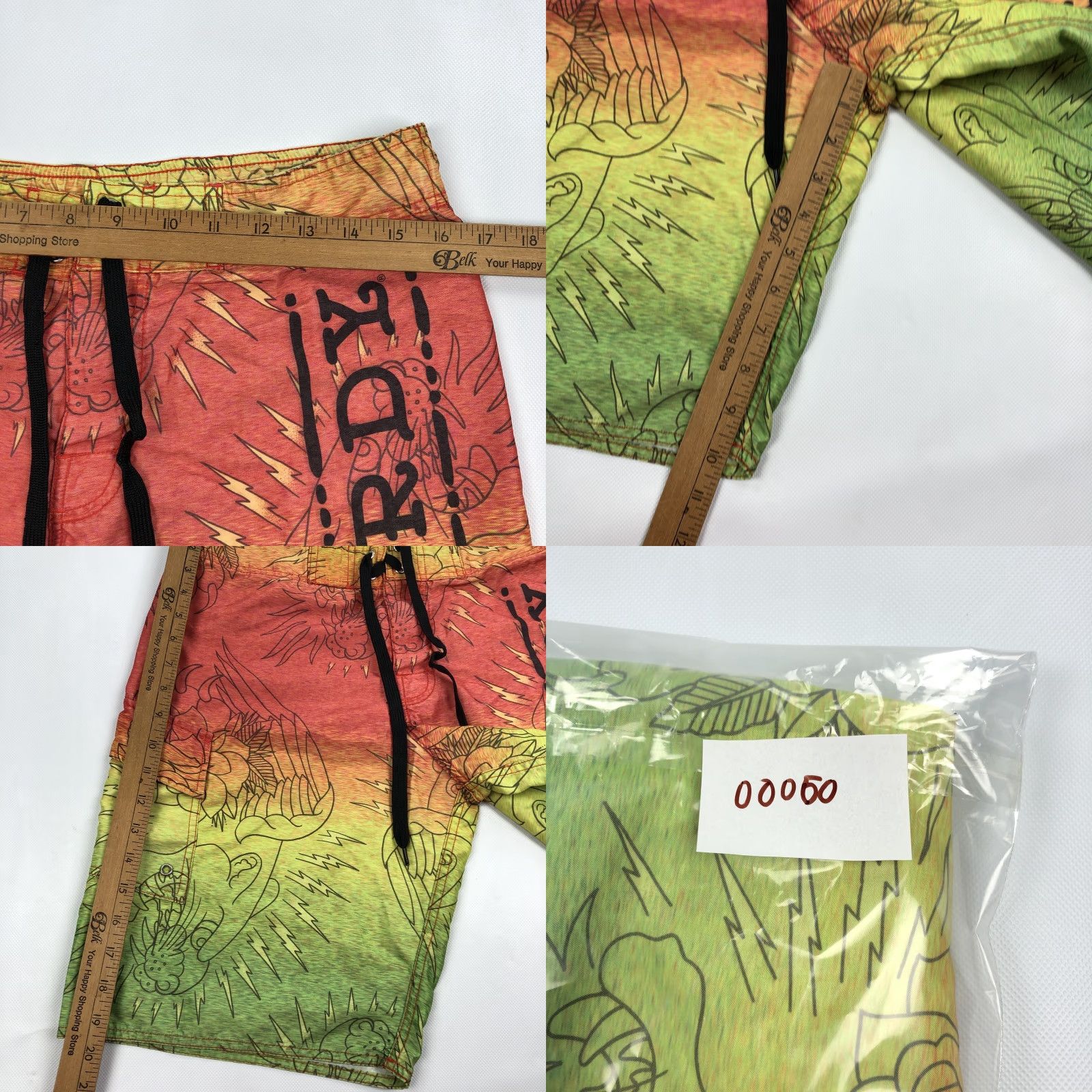 Ed Hardy Ed Hardy Board Shorts Mens S Ombre Tattoo Art Graphic Print Quick Dry Beach Swim Trunks Red Yellow Size US 29 - 8 Thumbnail