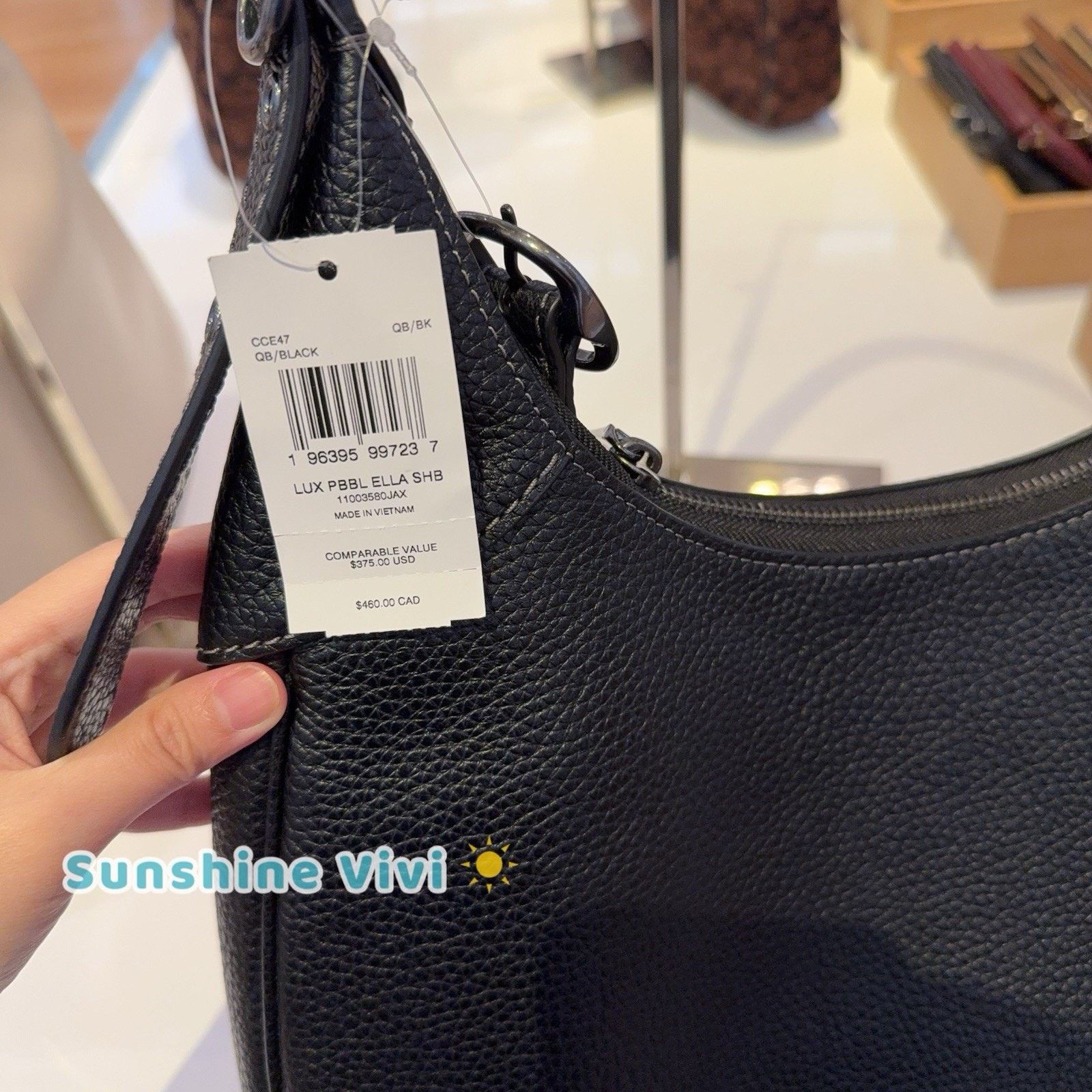 Coach NWT Coach Ella Shoulder Bag Soft Pebble Leather CCE47 Black Size ONE SIZE - 2 Thumbnail