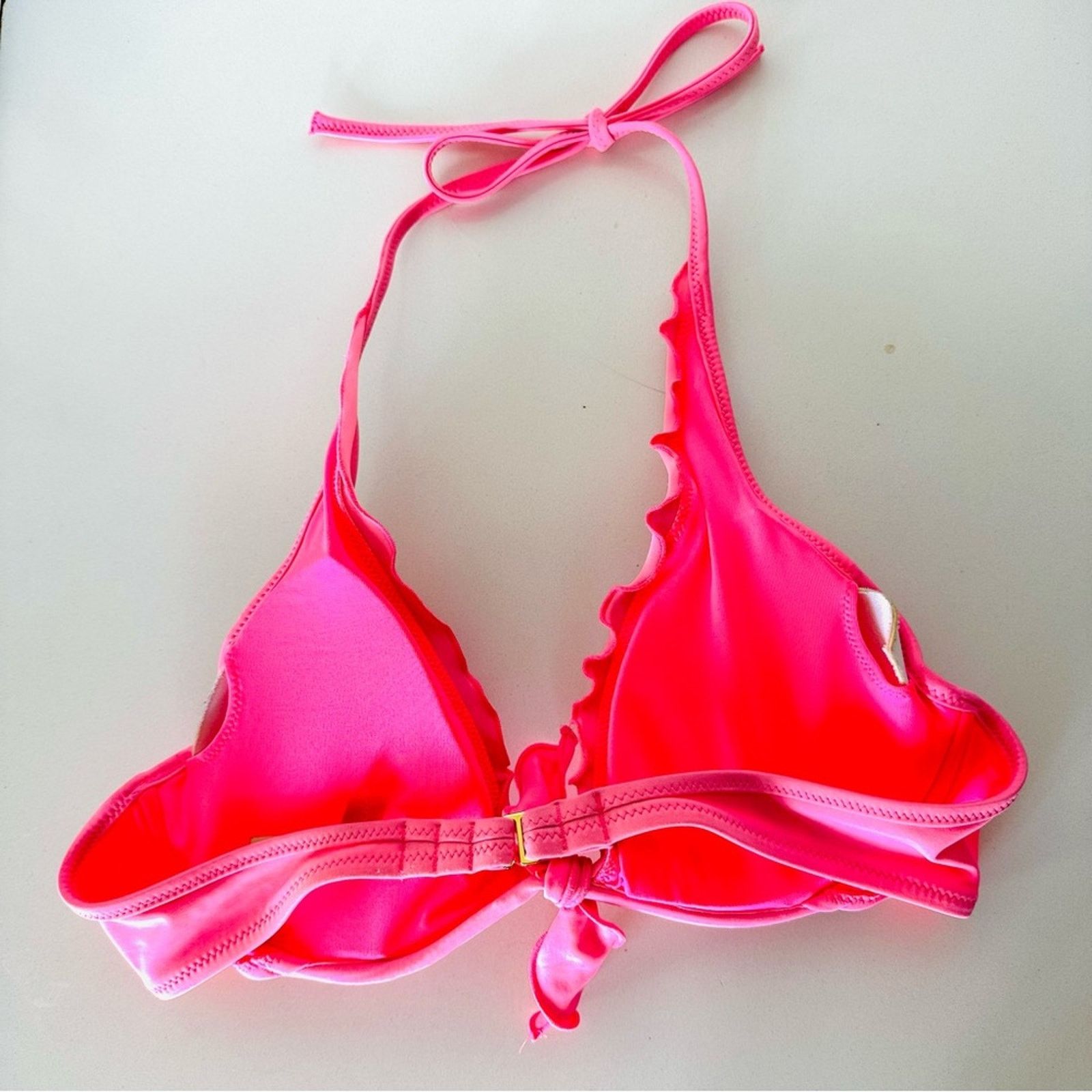 Victoria's Secret VS VICTORIAS SECRET Pink Ruffle Halter Tie Bikini Swim Top Size S / US 4 / IT 40 - 3 Thumbnail