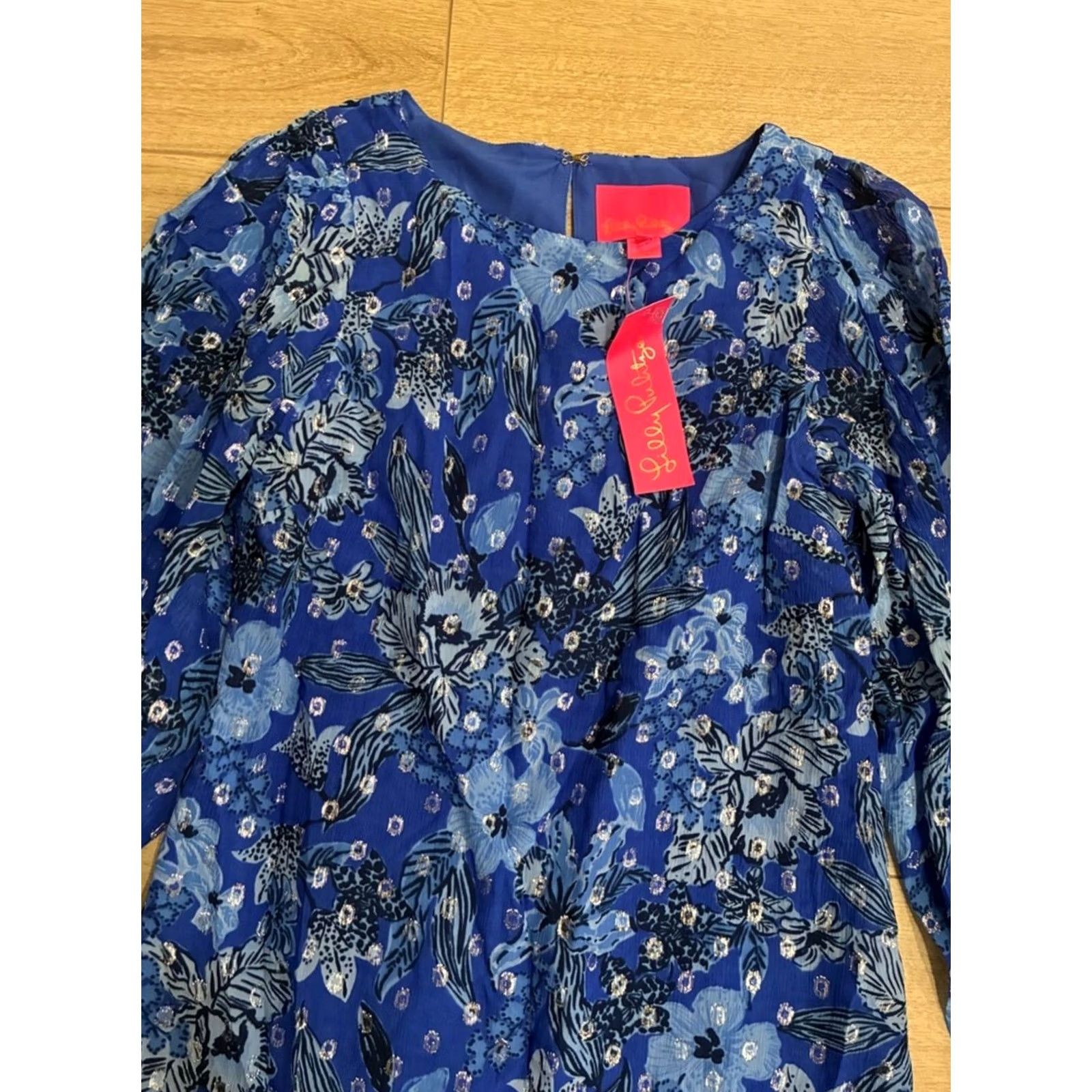 Lilly Pulitzer Lilly Pulitzer Alfreda Long Sleeve Dress Shift Metallic Floral NWT 00 Women Dress"} Size XXS / US 00 / IT 34 - 2 Thumbnail