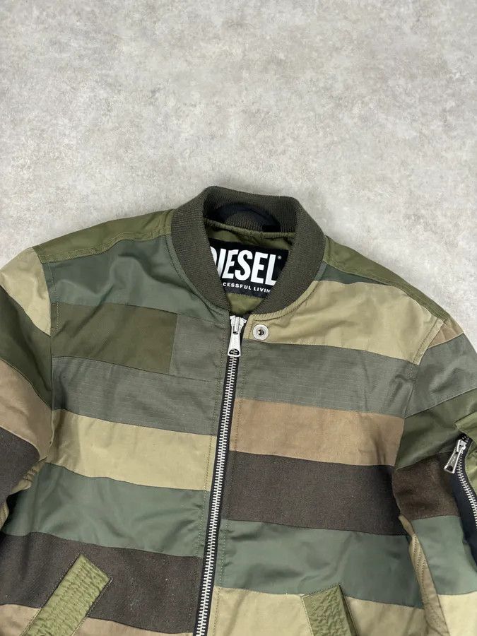 Diesel Diesel Khaki Green Nylon Striped Bomber Jacket Size US M / EU 48-50 / 2 - 4 Thumbnail