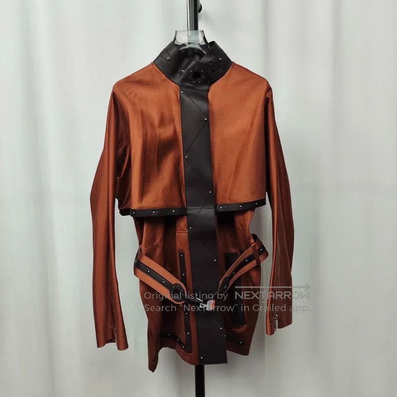 Hermes Hermes Leather and Cotton Patchwork Designer Coat Size XXS / US 00 / IT 34 - 1 Thumbnail