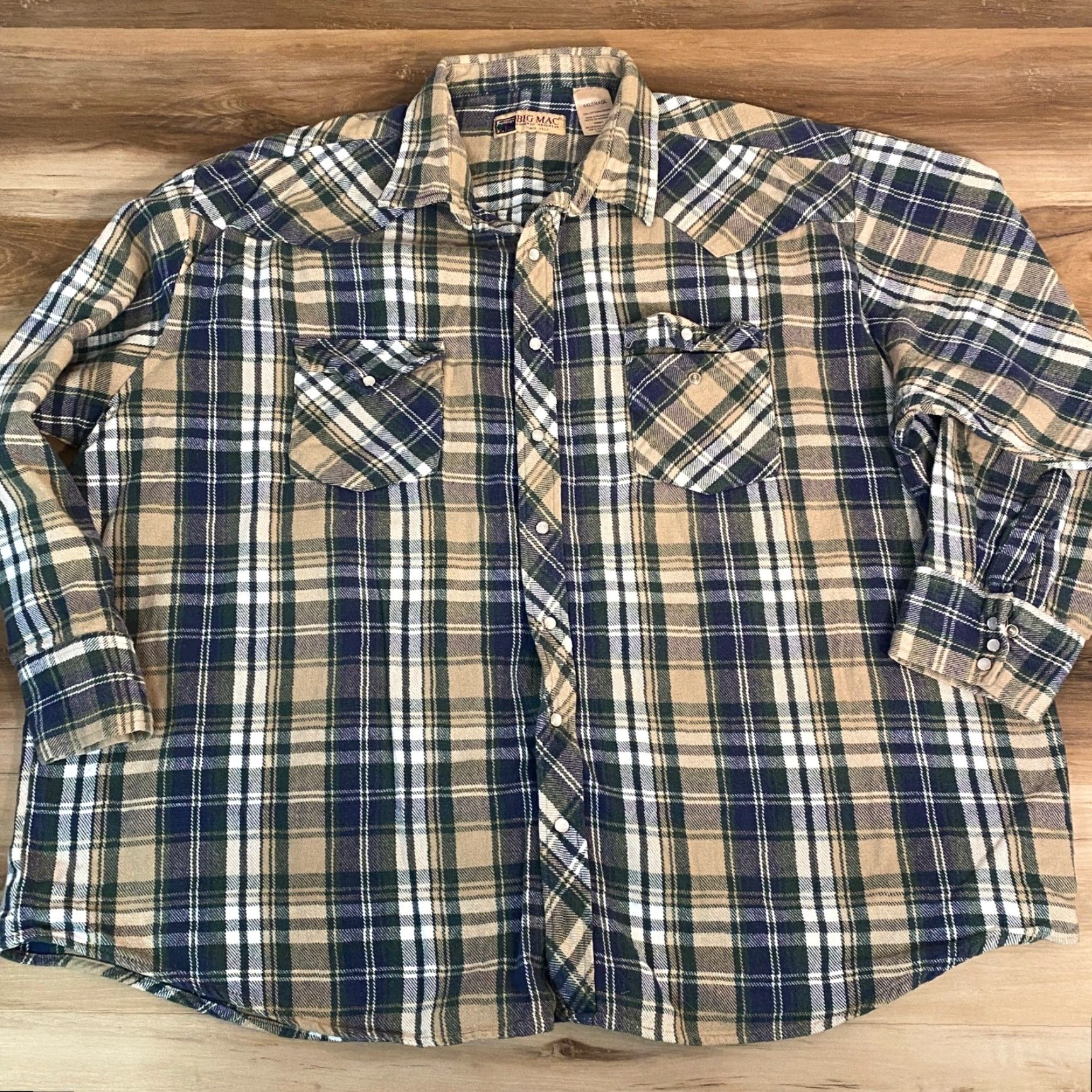 Vintage Big Mac Flannel Shirt Mens 4XLT Plaid Snap Front Western Work Shirt Heavy Beige Size US XXL / EU 58 / 5 - 4 Thumbnail