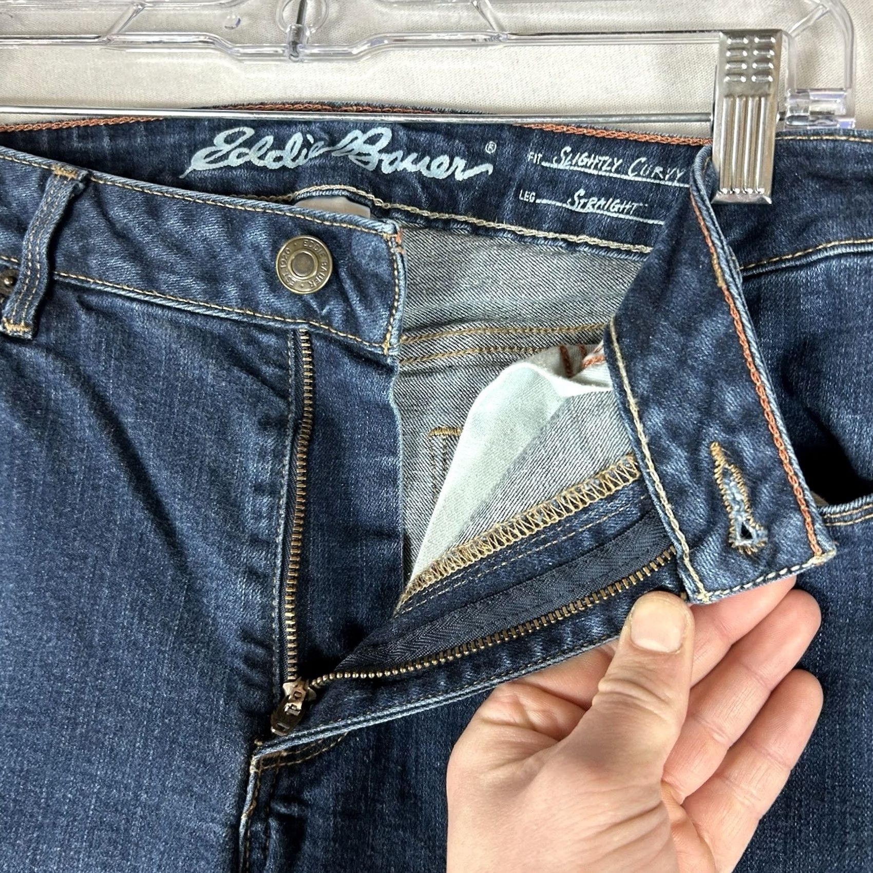 Eddie Bauer Eddie Bauer Jeans Womens 12S Blue Denim Straight Mid Rise Dark Wash 5-Pocket Cotton Blend材 Size 34" / US 12 / IT 48 - 4 Thumbnail