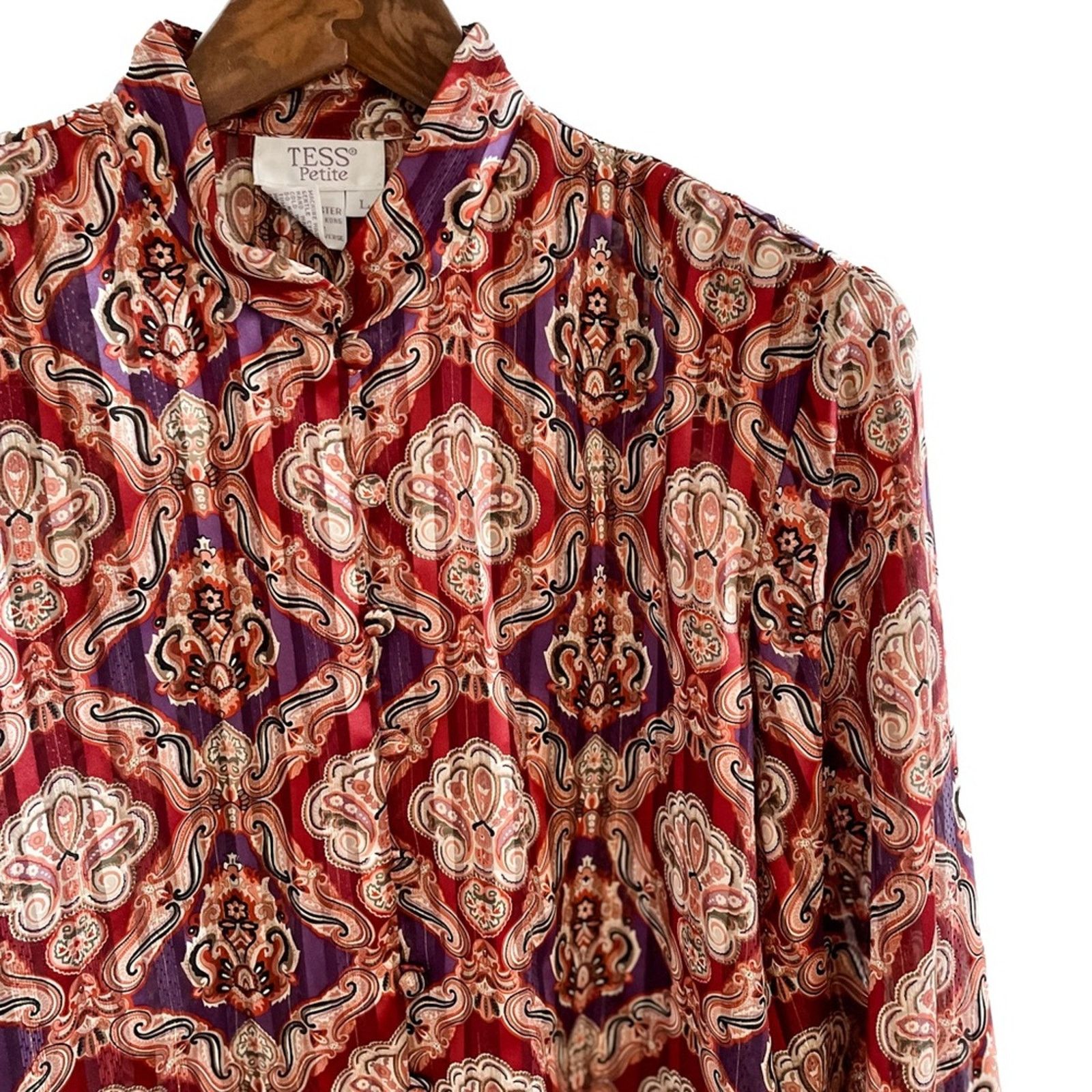 Vintage Vintage medallion crinkle pleated collarless metallic blouse Size L / US 10 / IT 46 - 2 Thumbnail