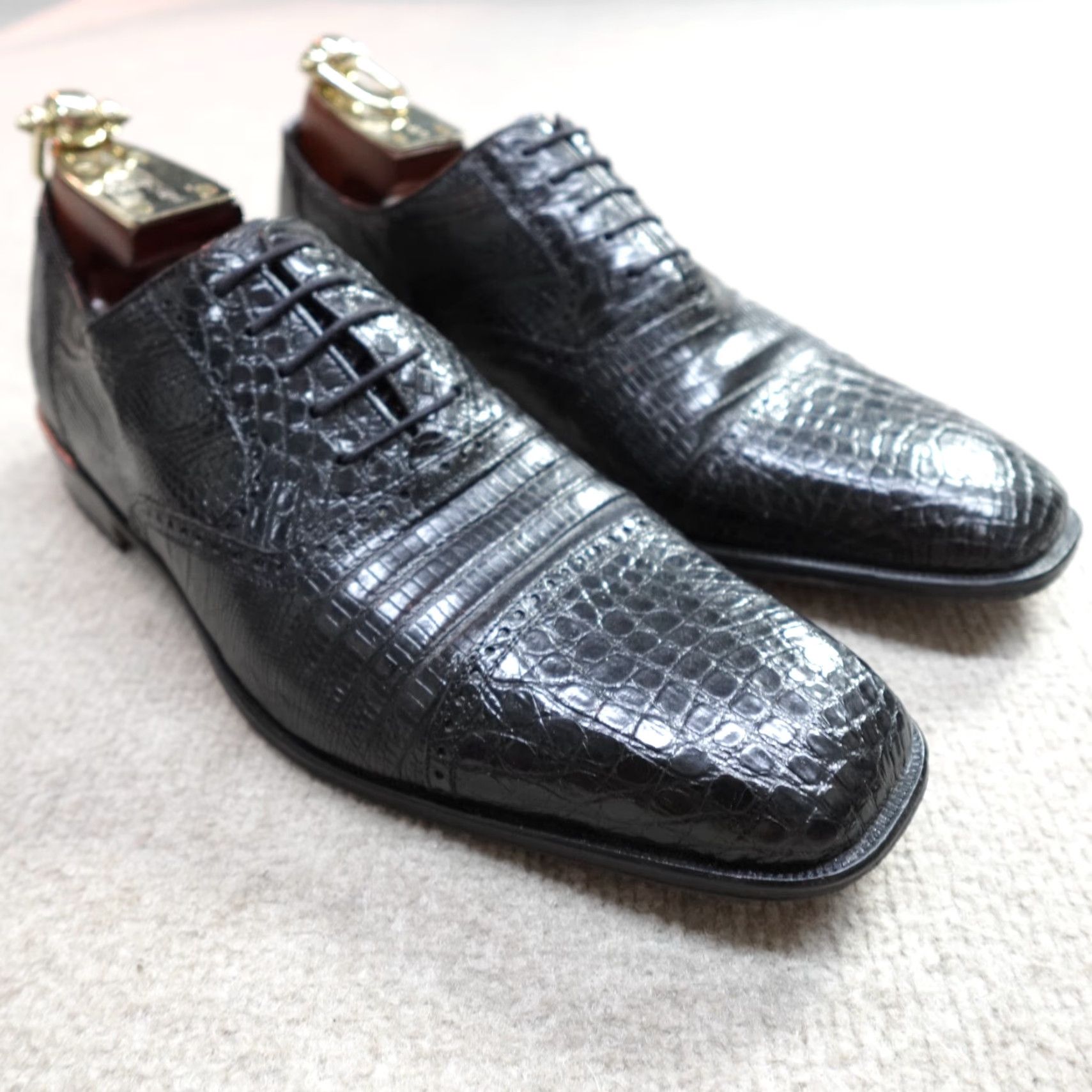 Mezlan Mezlan Shoes 12 Black Crocodile Cap Toe Oxford Lace Exotic Made in Spain Mens Leather Cap Toe Oxford Shoes Black 12 Mezlan Shoes Spain Men Size ONE SIZE - 3 Thumbnail