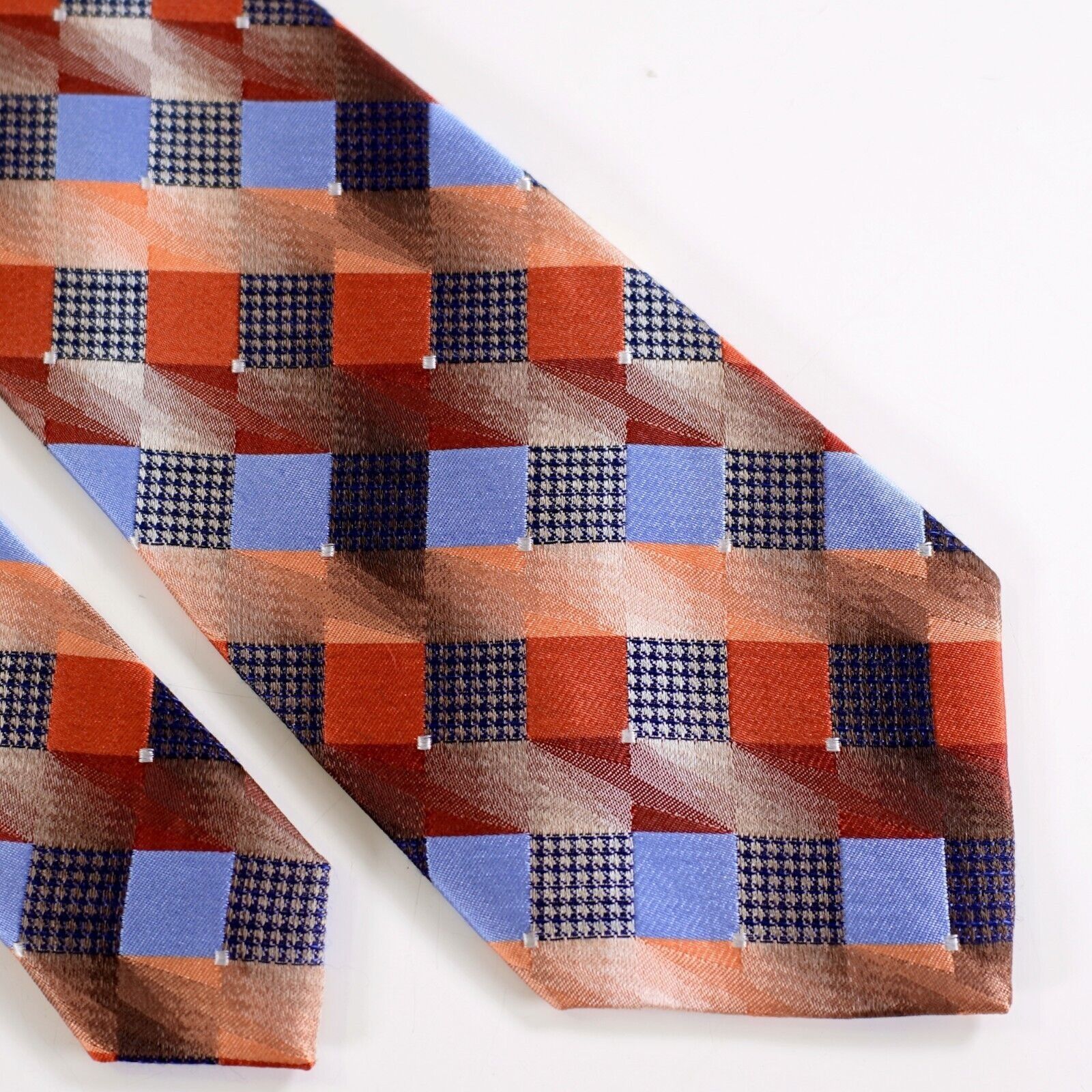 Van Heusen Van Heusen Orange Blue Woven Check Plaid Lyocell Silk Tie Size ONE SIZE - 1 Thumbnail