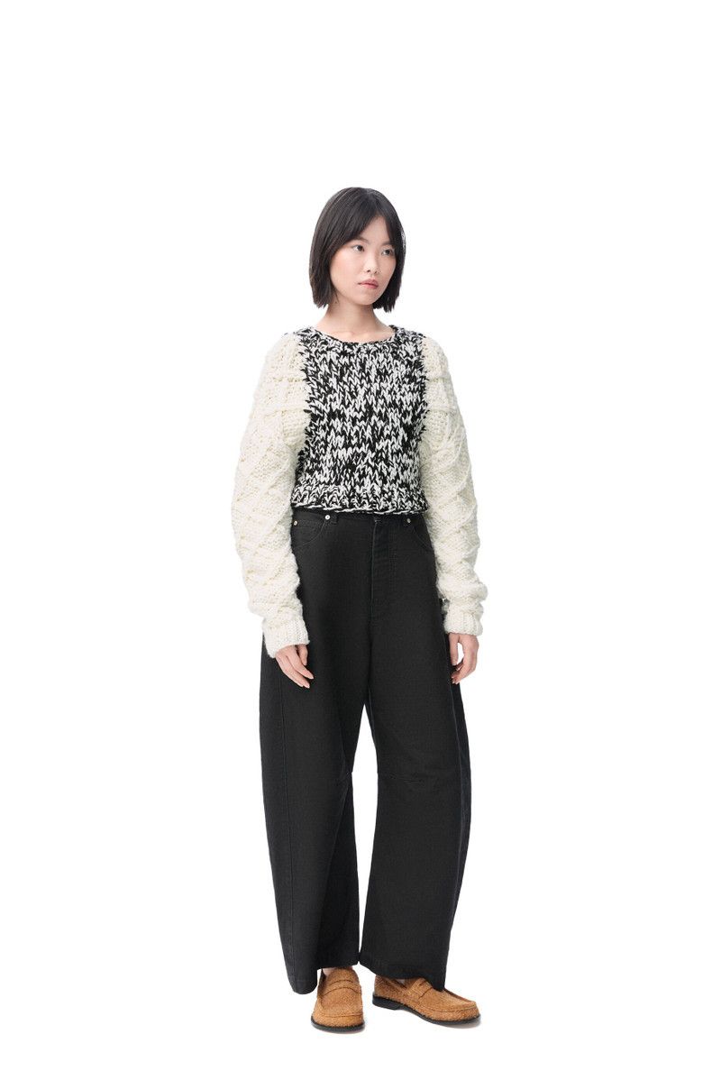 Loewe o1in1g0426 Cropped Cable Sweater in White/Black Size M / US 6-8 / IT 42-44 - 2 Thumbnail