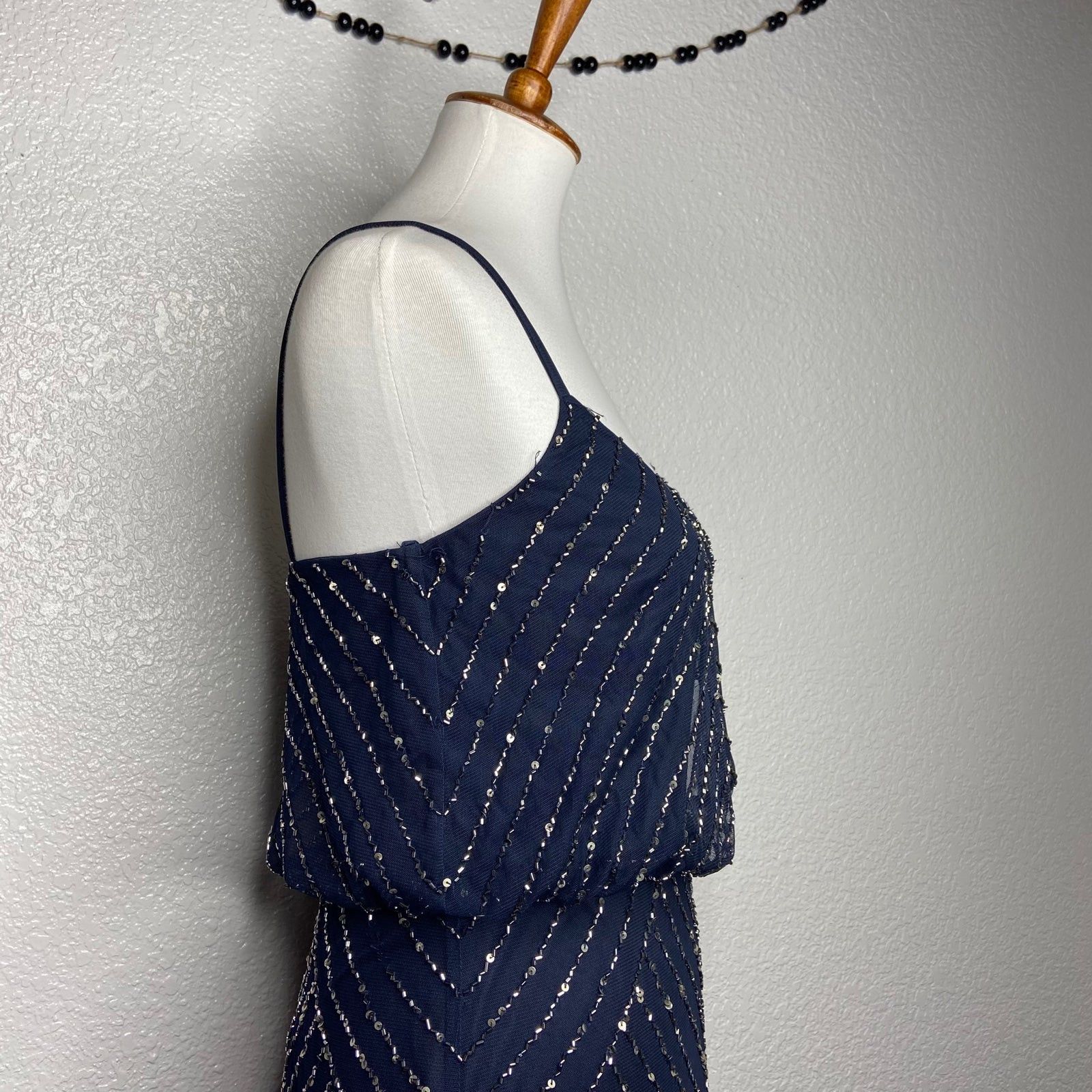 Adrianna Papell Adrianna Papell Navy Sequin Tank Evening Gown Size M / US 6-8 / IT 42-44 - 8 Thumbnail