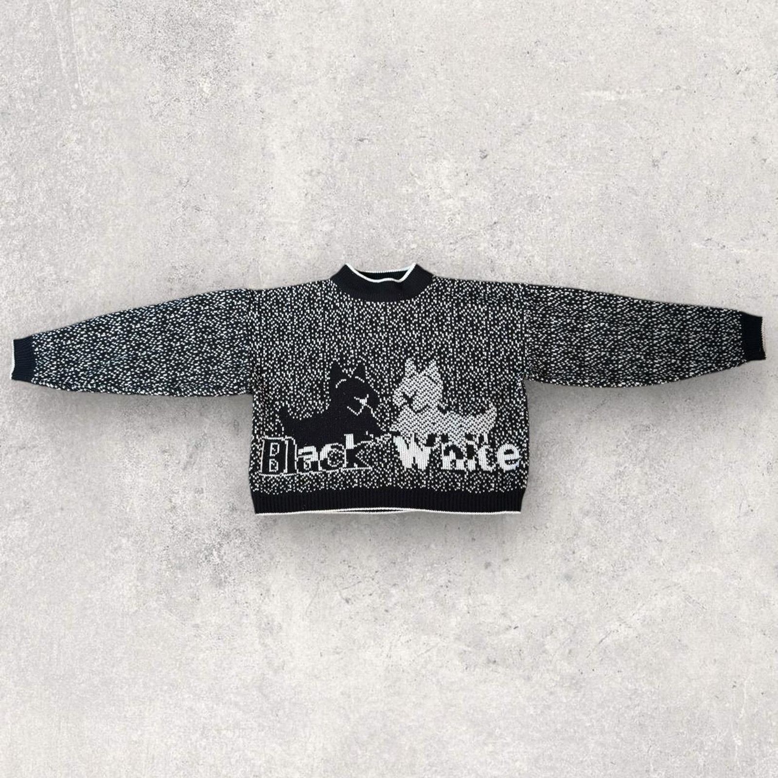 Vintage Black and white vintage 90s knitted sweater Size L / US 10 / IT 46 - 2 Thumbnail