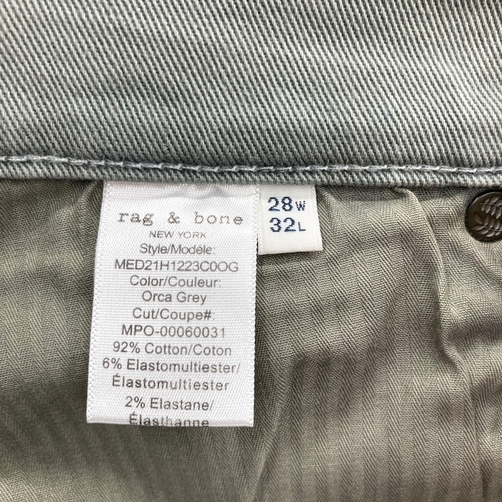 Rag & Bone rag & bone Jeans Mens 28x32 Slim Orca Grey Stretch Denim Skinny Preppy Leather Belt Pockets Zip Fly Size US 28 / EU 44 - 5 Thumbnail