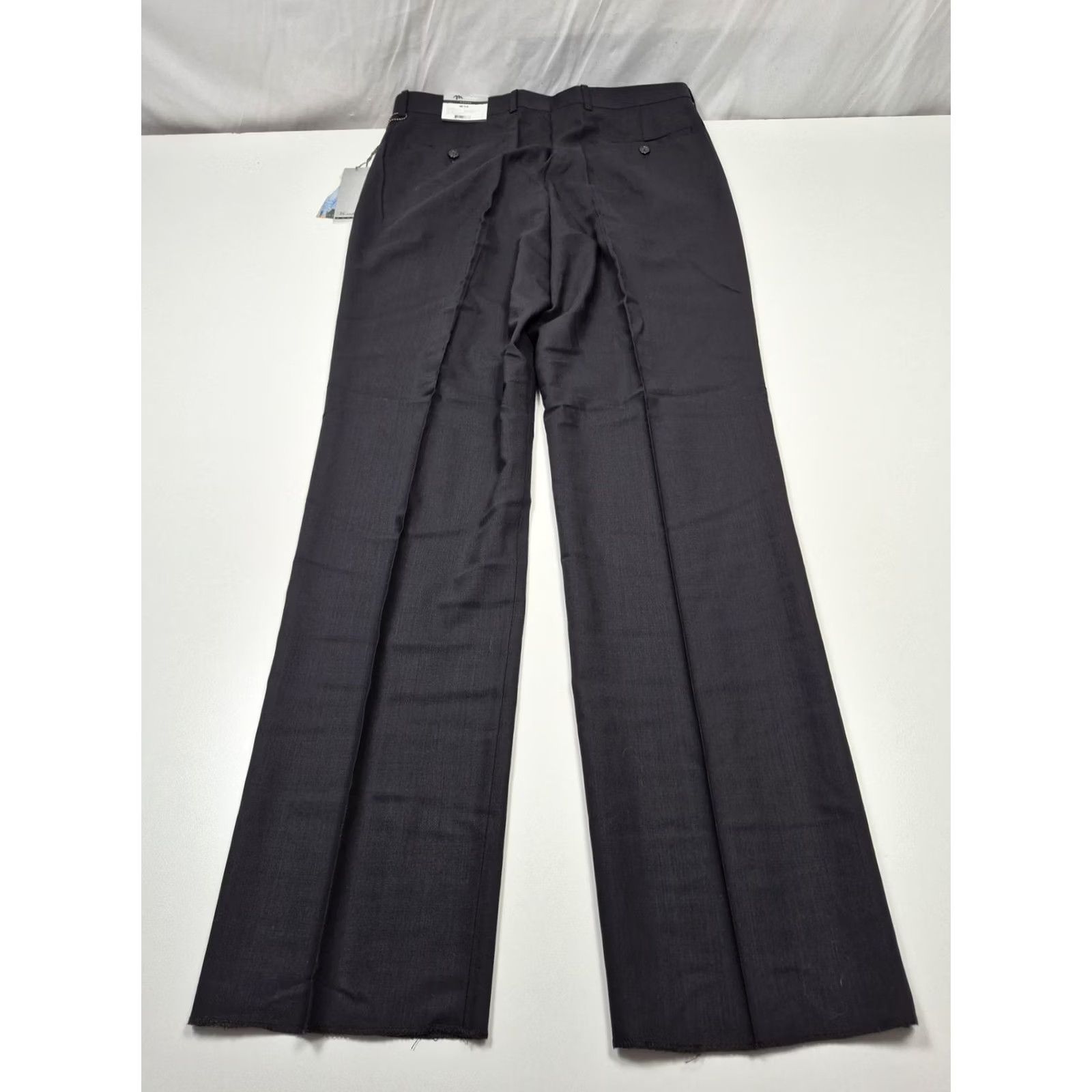 Vintage Montefino Dress Pants Mens 36x36 Black Wool Flat Front Unhemmed Super 120's NWT Size US 36 / EU 52 - 6 Thumbnail