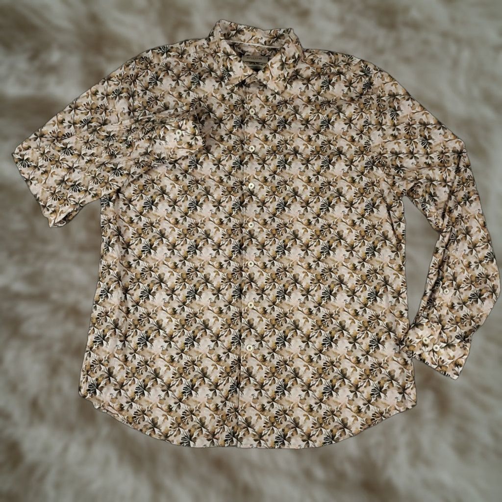 BUGATCHI Bugatchi Uomo Shirt Mens XL Beige Floral Button-Up Long Sleeve Size US XL / EU 56 / 4 - 1 Thumbnail