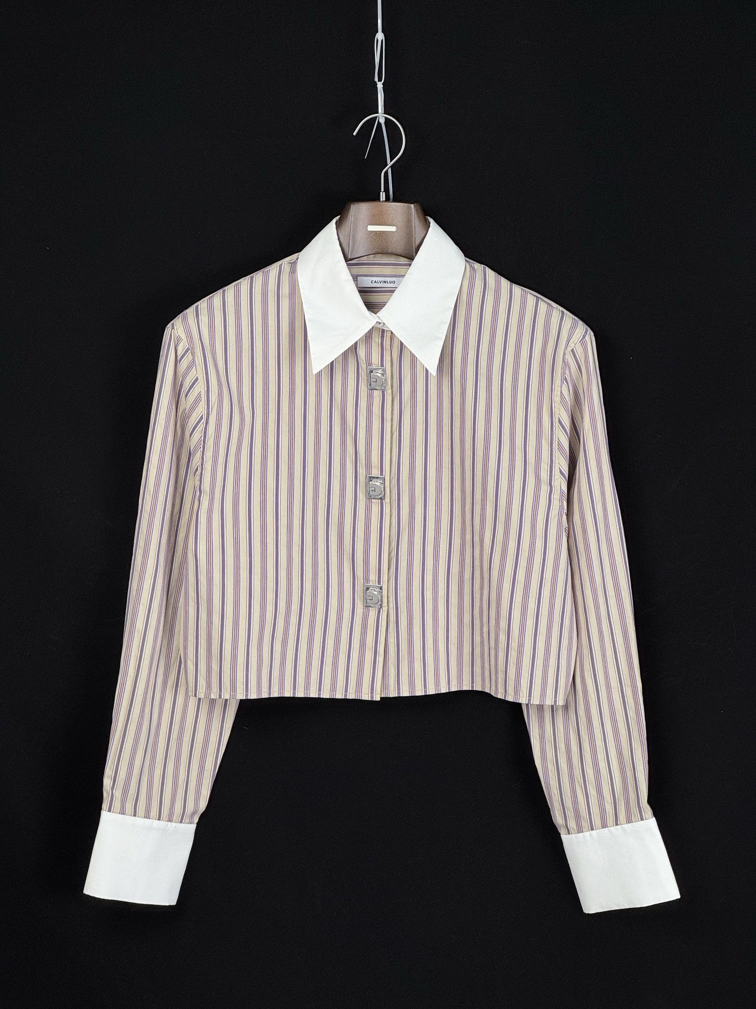 Designer UNWORN* Cut-off Cleric Stripe Button-up Shirt | CALVINLUO Size ONE SIZE - 1 Thumbnail