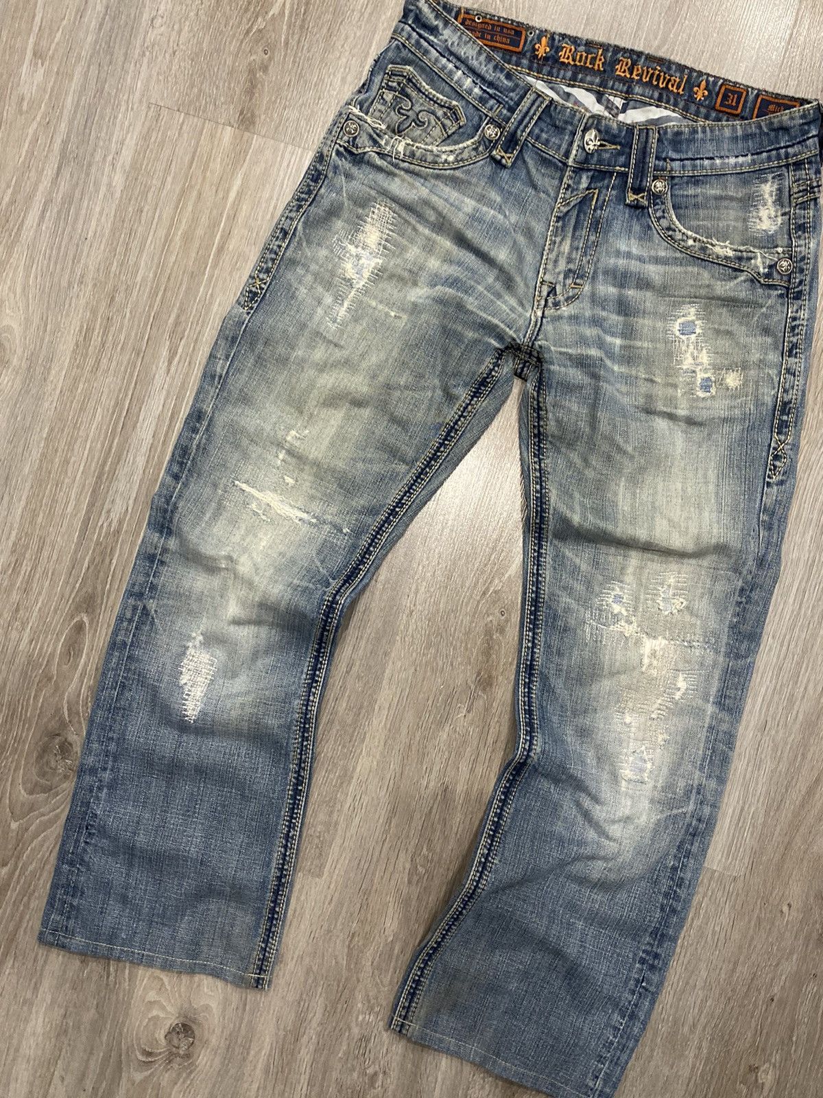 Rock Revival Vintage Rock Revival Distressed Fleur-de-Lis Denim Jeans Y2K Size US 31 - 14 Thumbnail