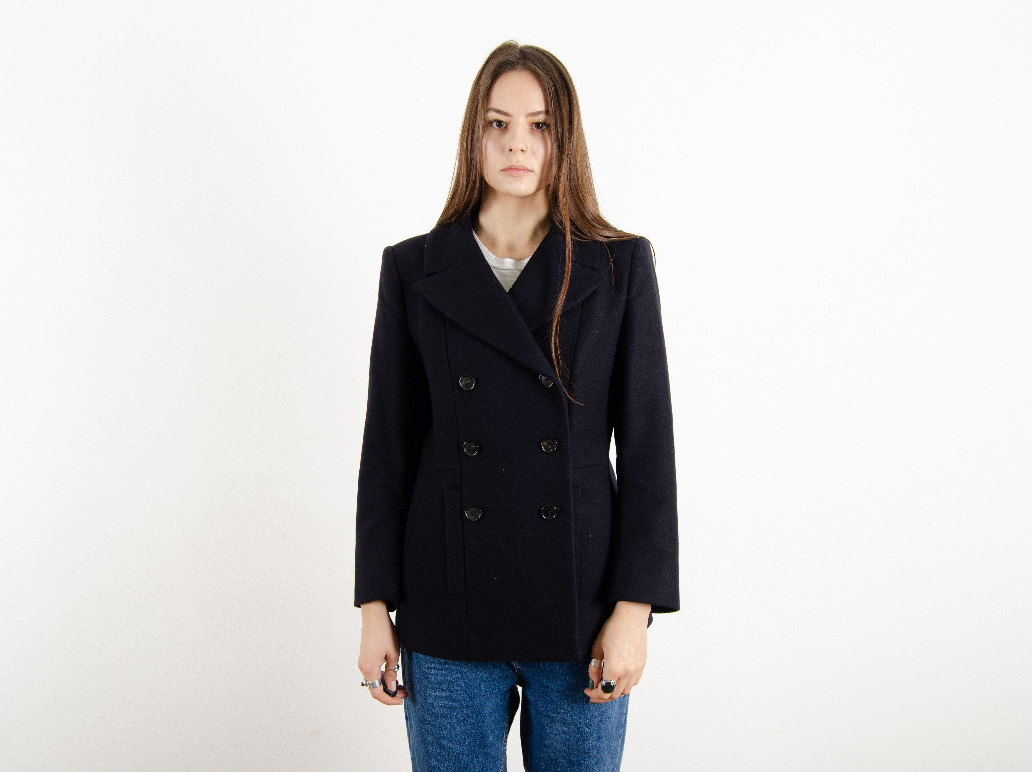 Prada Women's Wool Navy Classic Formal Trench Coat Jacket