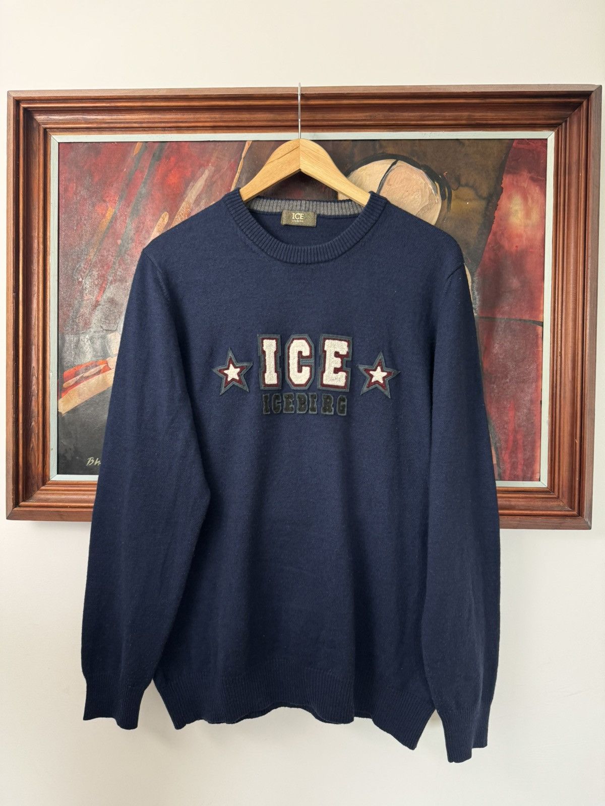 Iceberg Vintage Iceberg Sweater Wool Navy Stars Embroidered Logo Y2k Size US XL / EU 56 / 4 - 1 Thumbnail