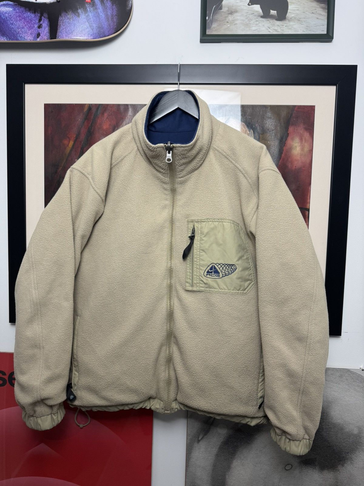 Nike Vintage Y2k Nike ACG Reversible Fleece Jacket Beige Navy Size US M / EU 48-50 / 2 - 1 Thumbnail