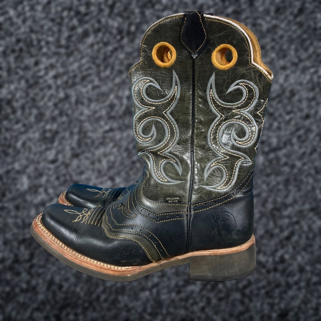 Reyme Mens Black Lizard Leather Cowboy Boots 10 Square Toe Mid-Calf Western Cowboy Leather Outsole Handmade Mexico Shoes Strap Pull On Men 10 US