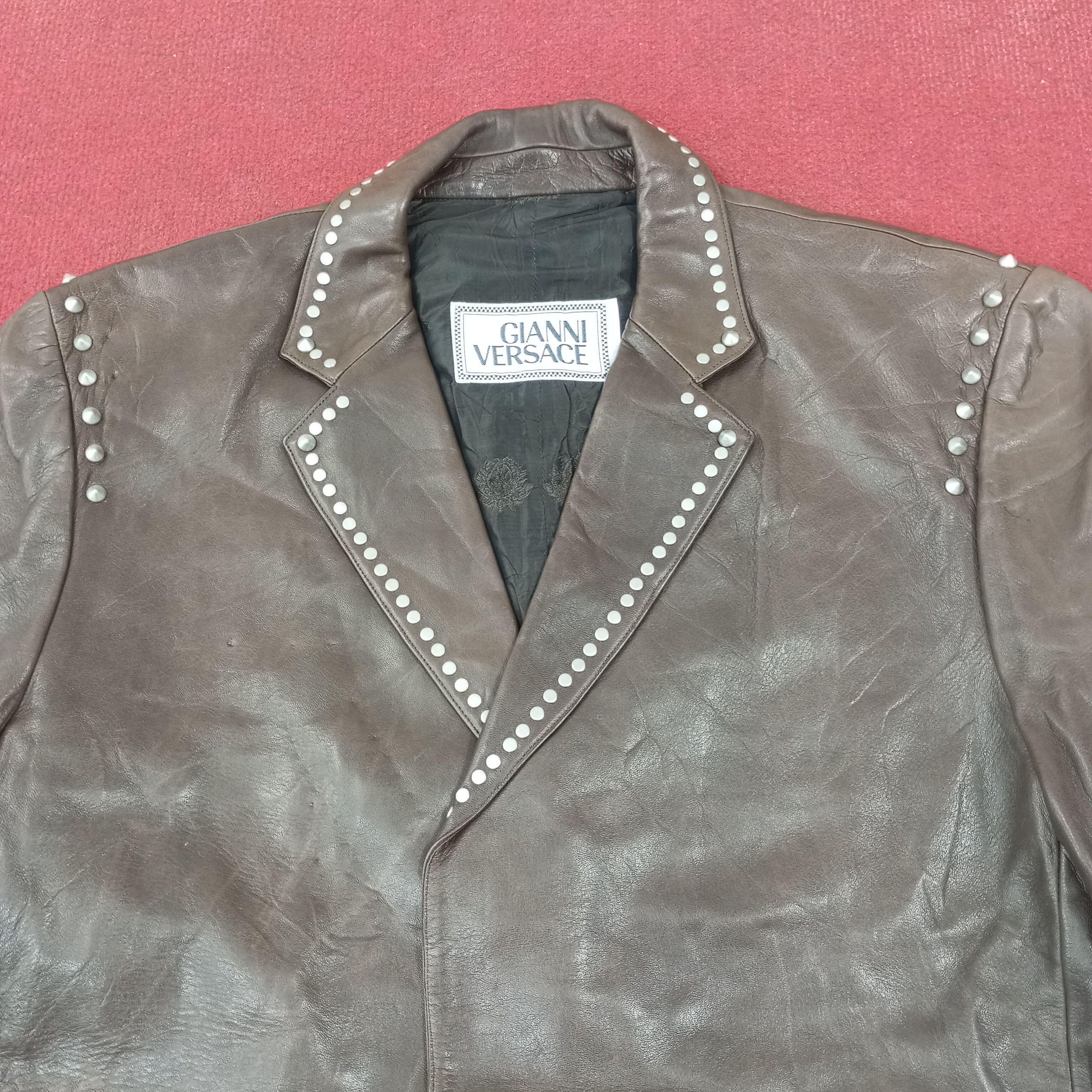Versace × Vintage Gianni Versace Fashion Brand Leather Blazer Size 38R - 2 Thumbnail
