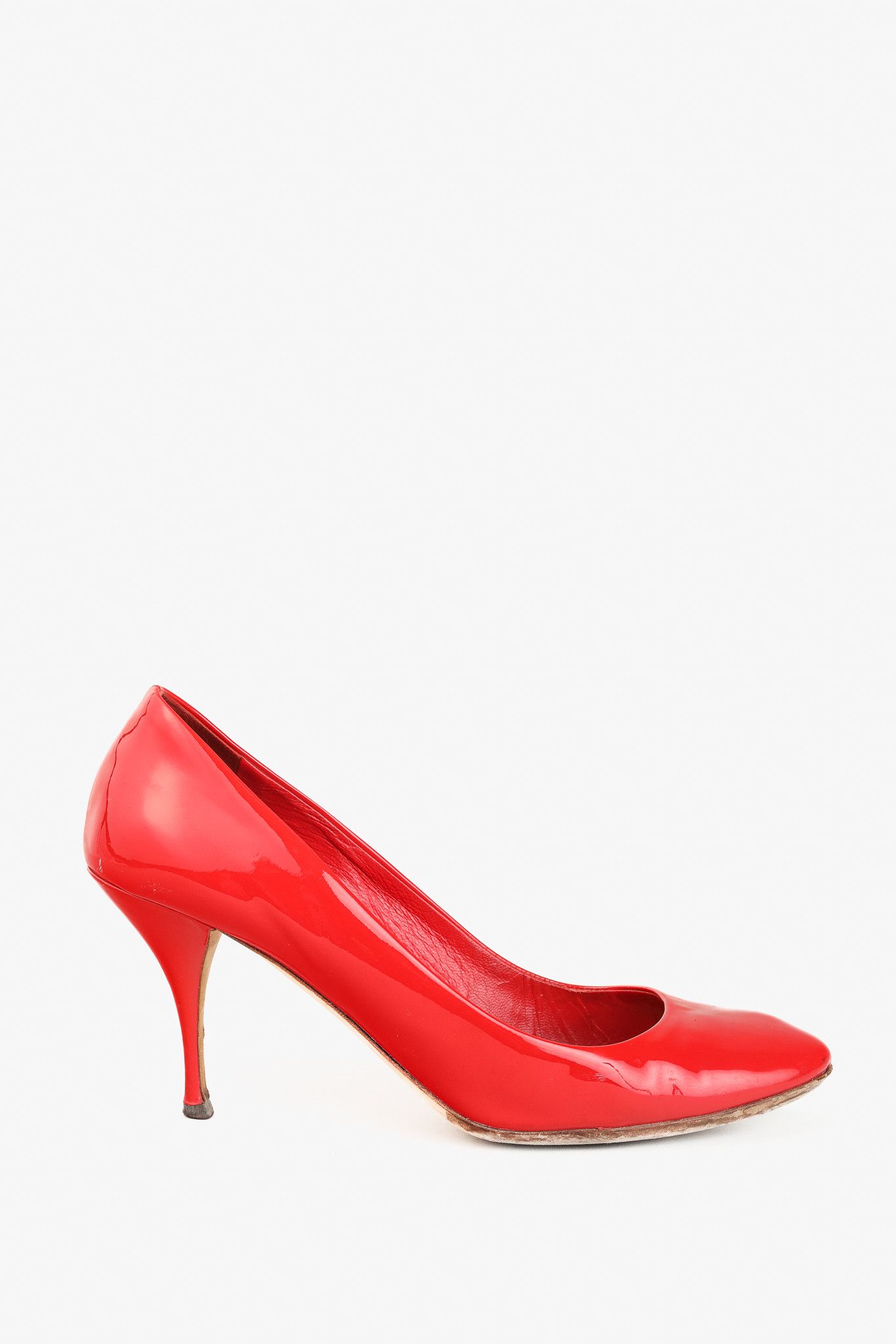 Miu Miu Miu Miu Red Patent-Leather Almond-Toe Pumps Size US 8 / IT 38 - 1 Thumbnail