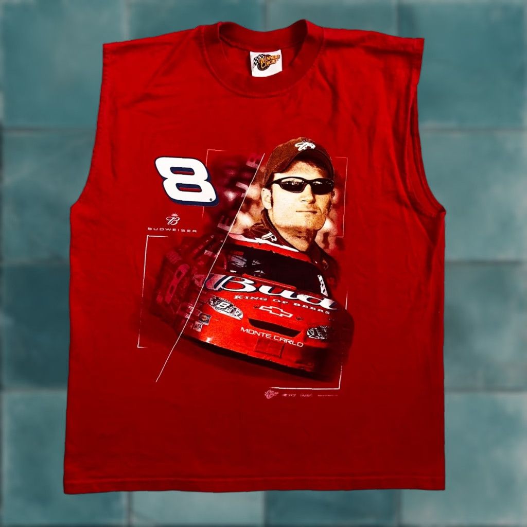 Budweiser VINTAGE Budweiser T-Shirt Car Racing Dale Earnhardt 8 Grunge Rock Red Crew Neck Short Sleeve Men L Shirts Mens Size US L / EU 52-54 / 3 - 1 Thumbnail