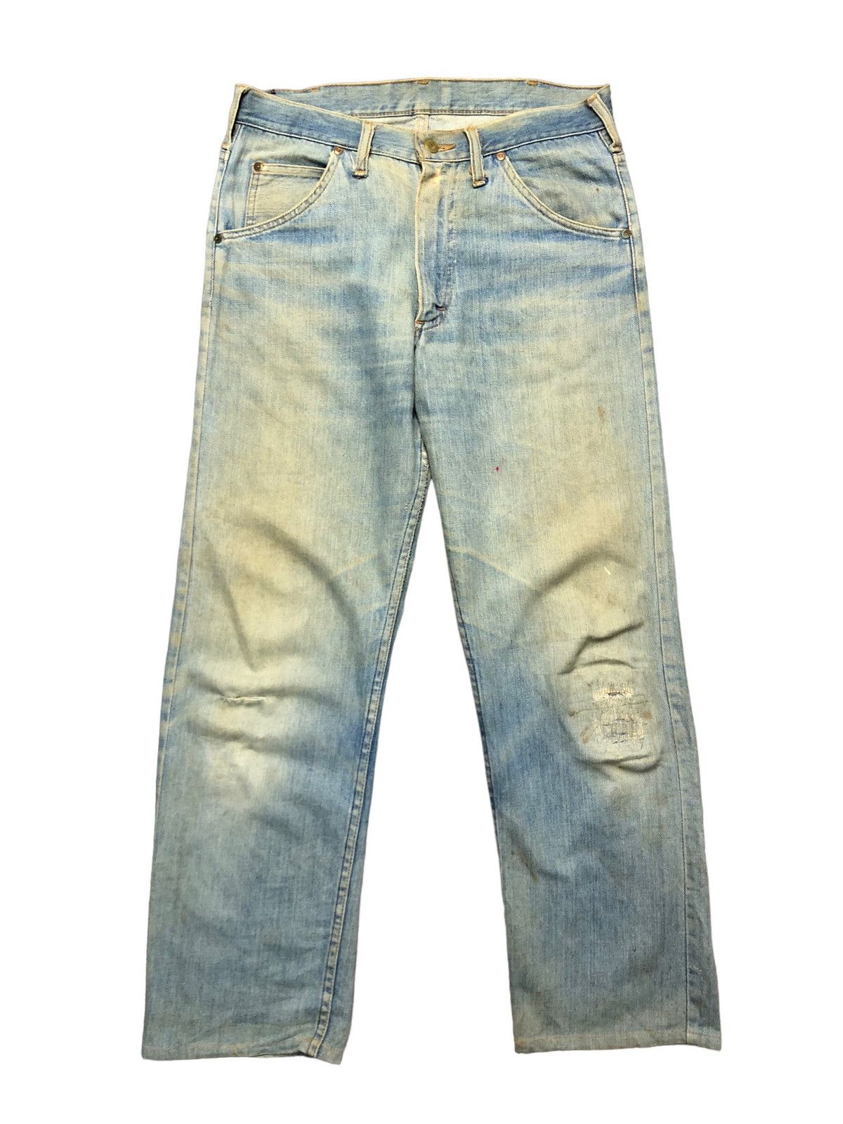 image of Vintage 70's Lee Riders Distressed Dirty Jeans in Faded Blue, Men's (Size 33)