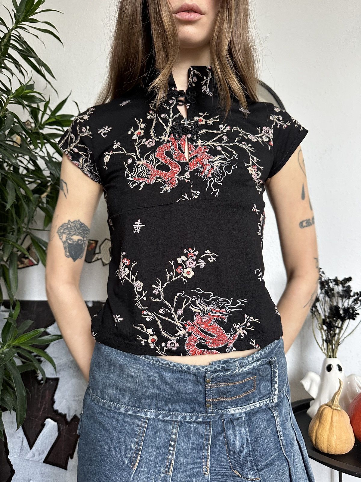 If Six Was Nine × Japanese Brand Japan Asian Dragon Kimono vintage Crop Top Size ONE SIZE - 5 Thumbnail