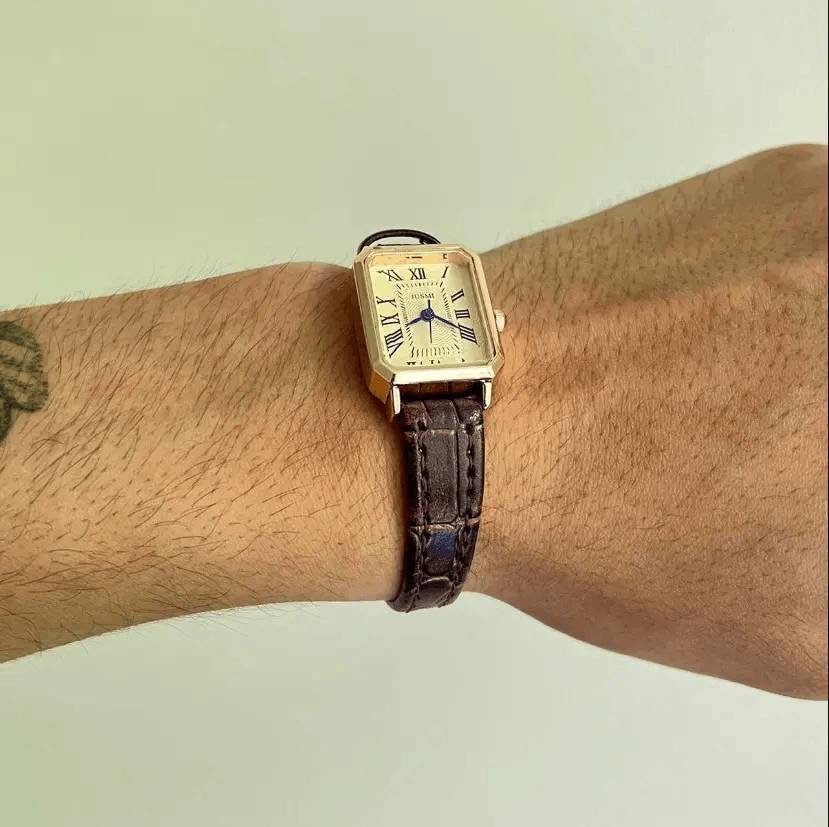 Jewelry 2000s vintage style rectangle brown leather luxury watch Size ONE SIZE - 4 Thumbnail