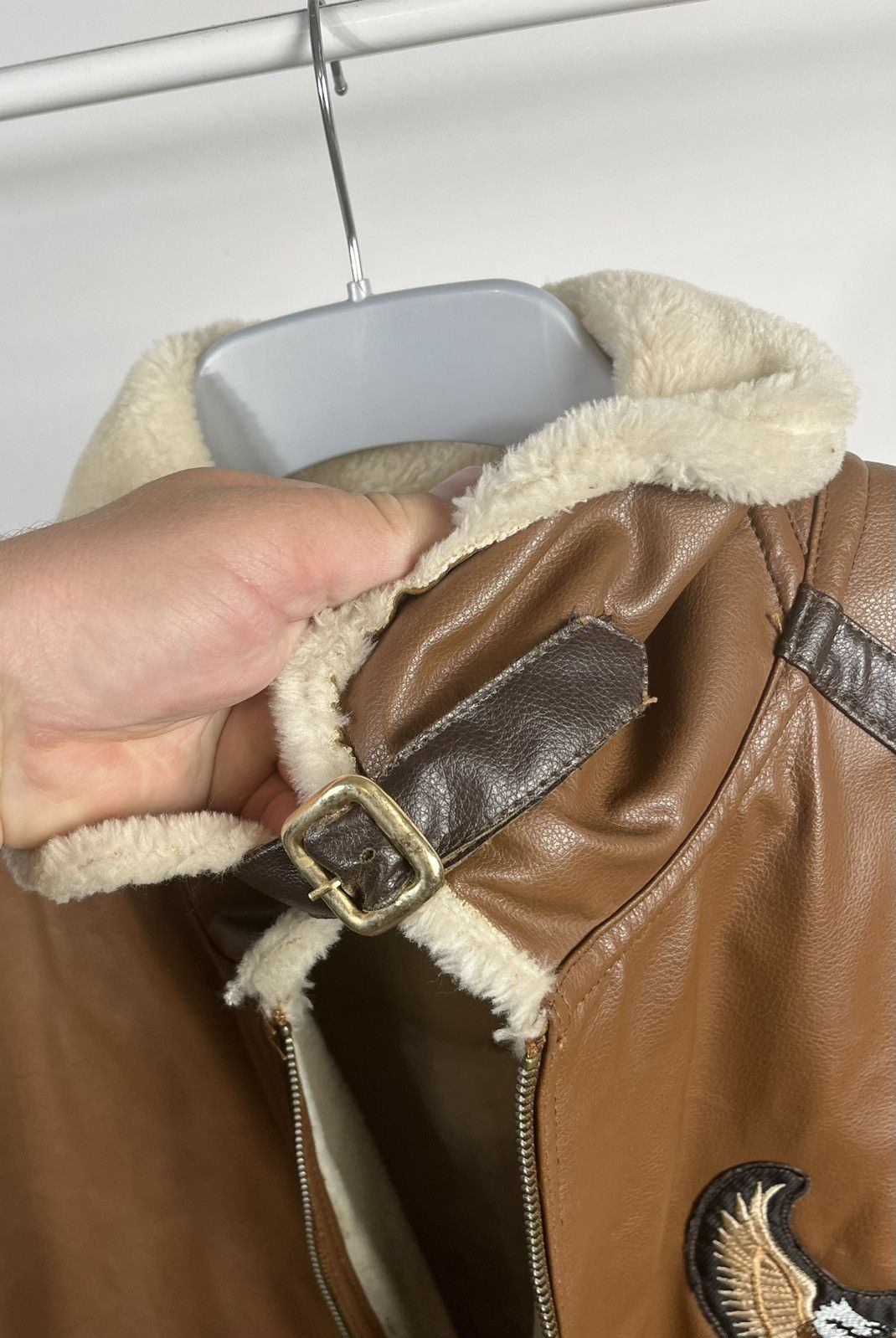 Leather × Vintage Vintage Shearling Aviator Jacket Brown Leather Lined YKK Zip Size US XXL / EU 58 / 5 - 7 Thumbnail