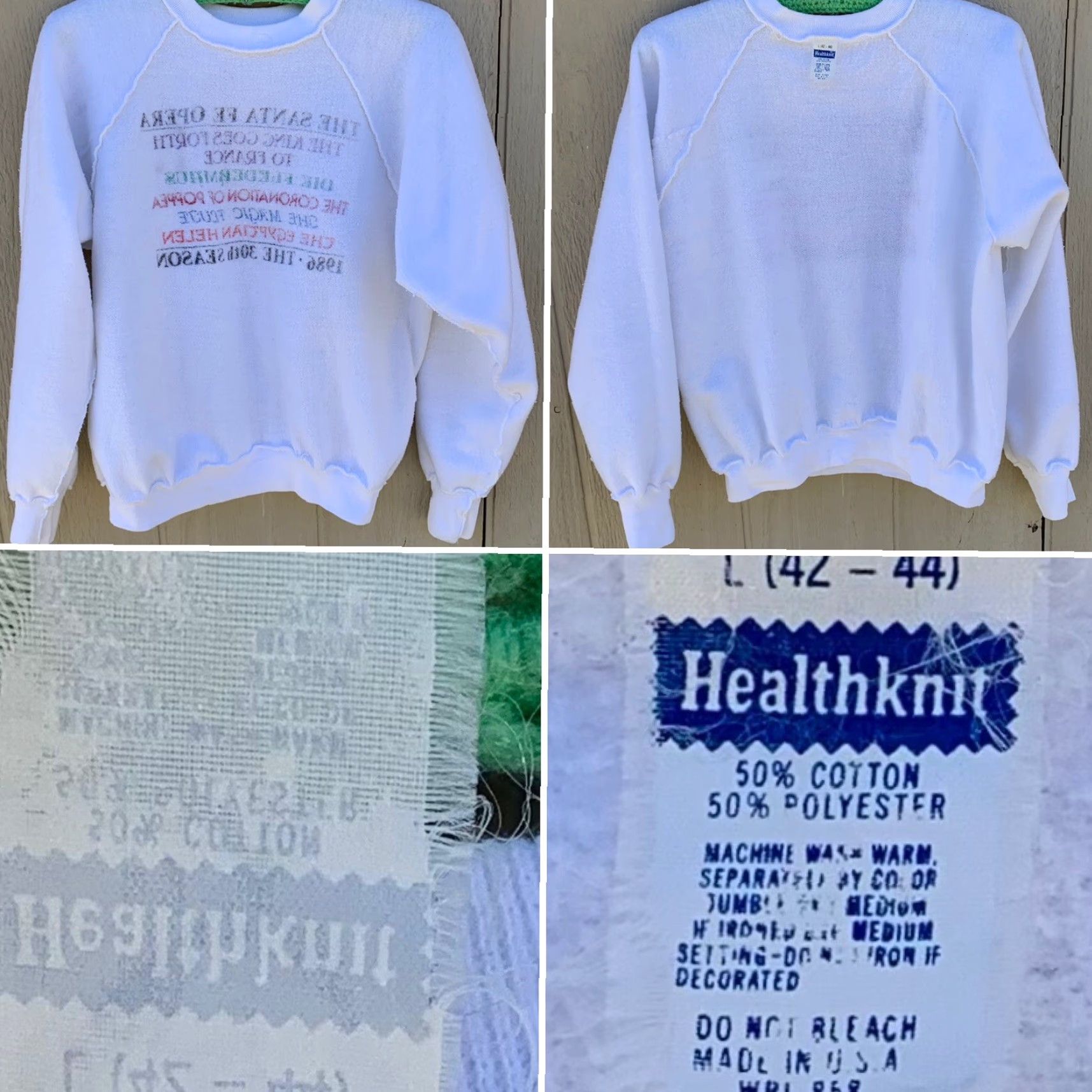 Vintage VINTAGE Healthknit The Santa Fe Opera 1986 The 30th Season raglan sweatshirt 1980s size L White Unisex Adults Sweatshirt 80s Opera Size US L / EU 52-54 / 3 - 7 Thumbnail