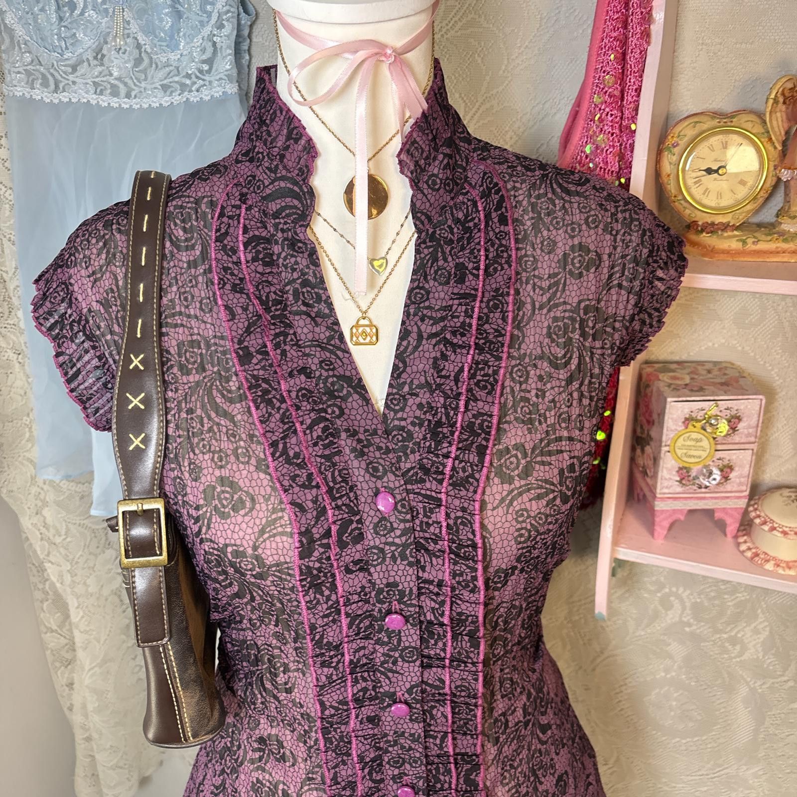 Apt. 9 y2k purple grunge fitted button up blouse Size L / US 10 / IT 46 - 4 Thumbnail