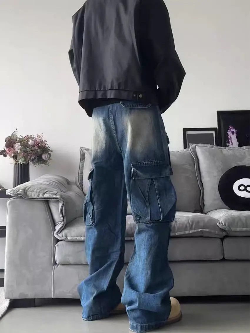 Designer × Japanese Brand Dirty Dye Washed Wide Leg Straight Jeans Size US 30 / EU 46 - 4 Thumbnail