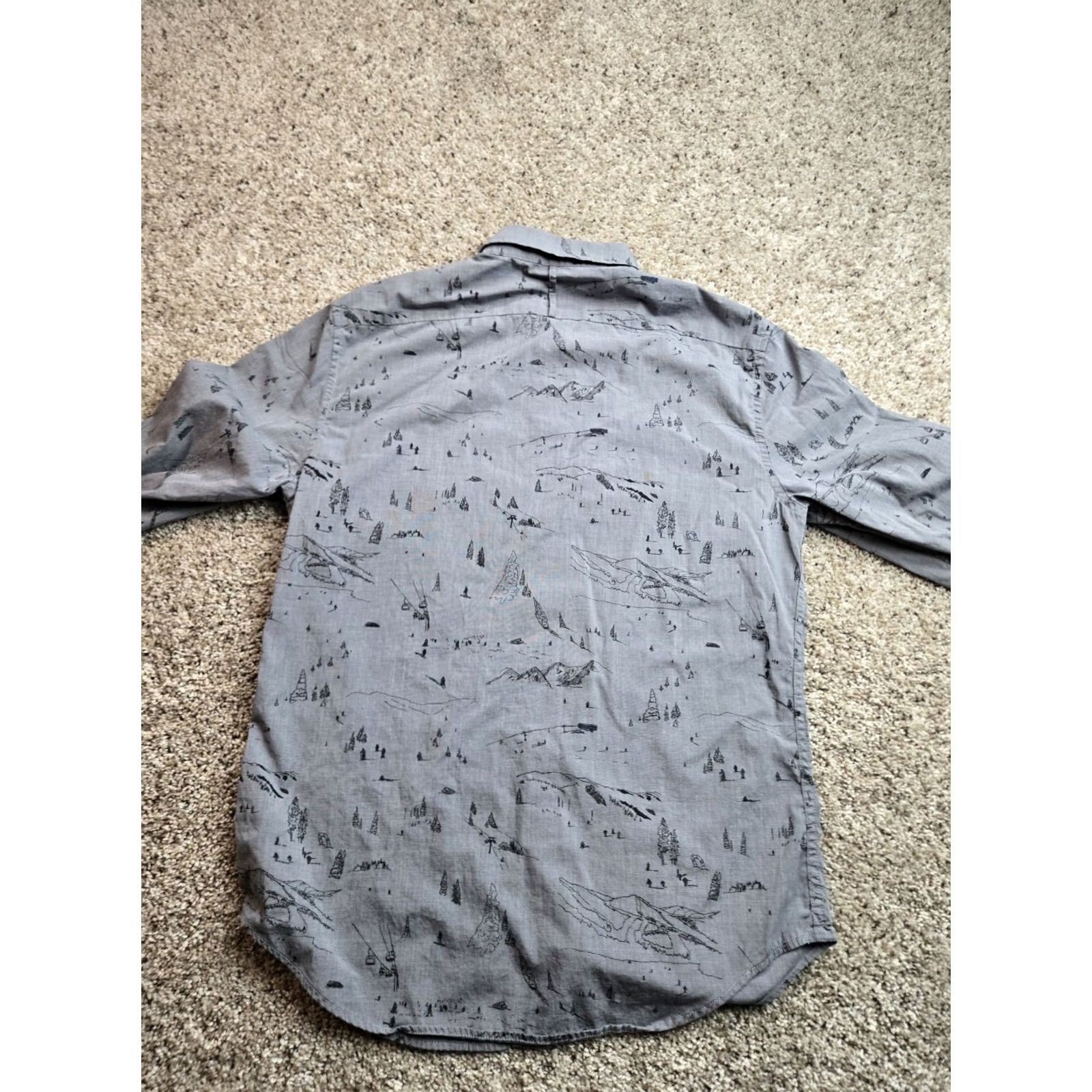 Banana Republic Banana Republic Shirt Medium Gray Ski Print Luxe Poplin Slim Fit Long Sleeve Button-Down Collared Men Regular Size M Size US M / EU 48-50 / 2 - 5 Thumbnail