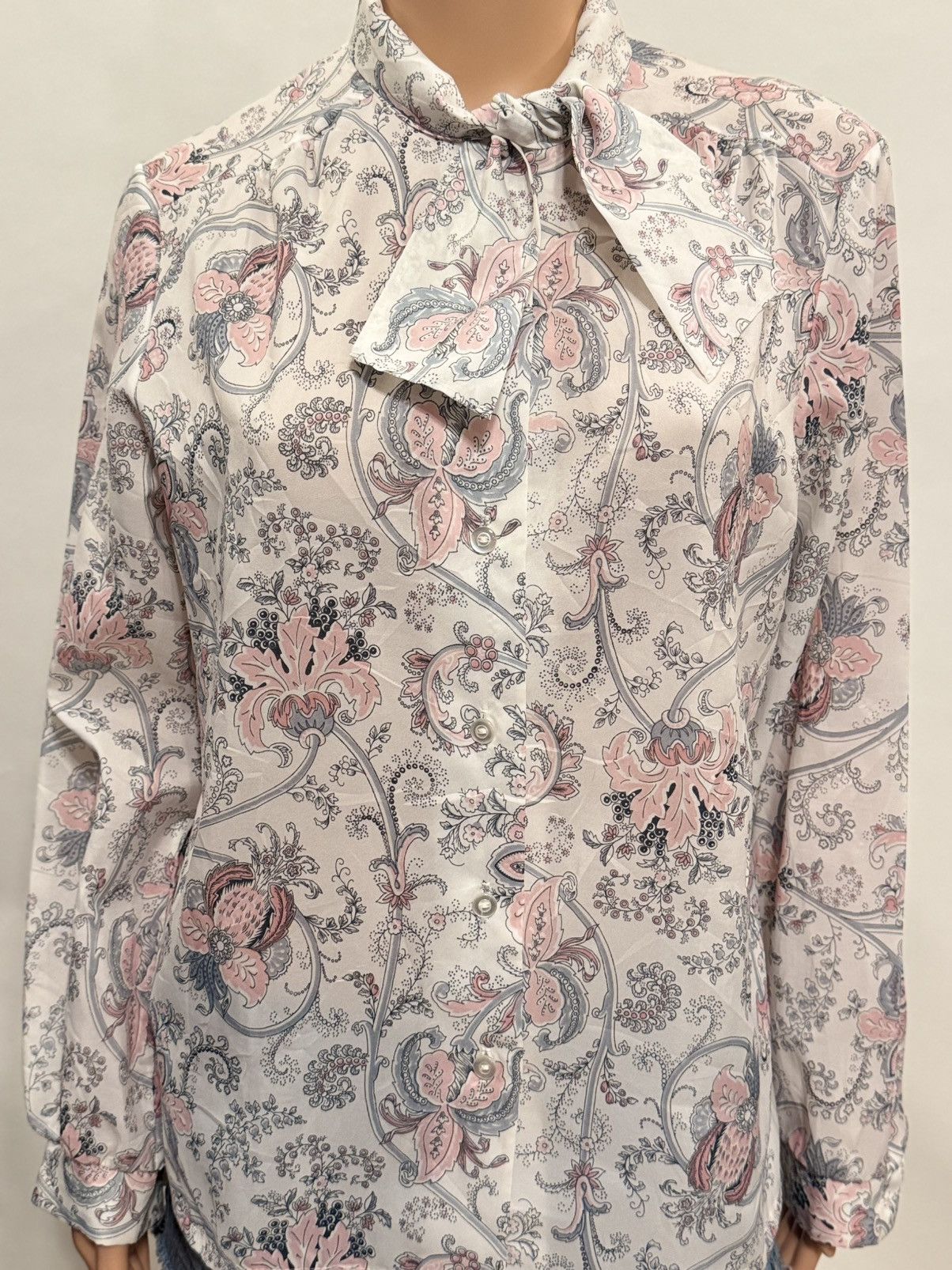 Vintage Vintage Made in USA Floral Print Tie Neck Blouse Size L / US 10 / IT 46 - 2 Thumbnail