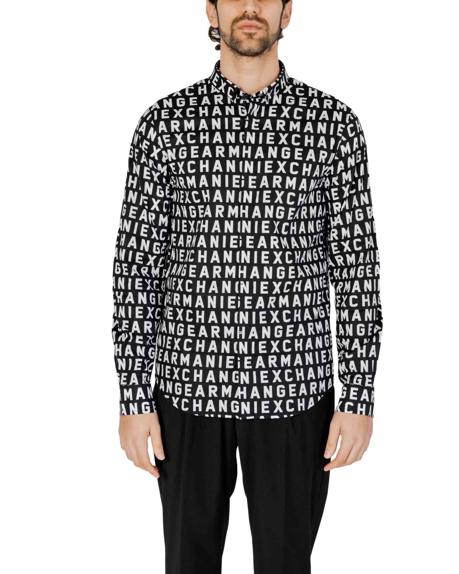 Image of Armani Exchange Printed Long Sleeve Shirt in Black, Men's (Size XL)